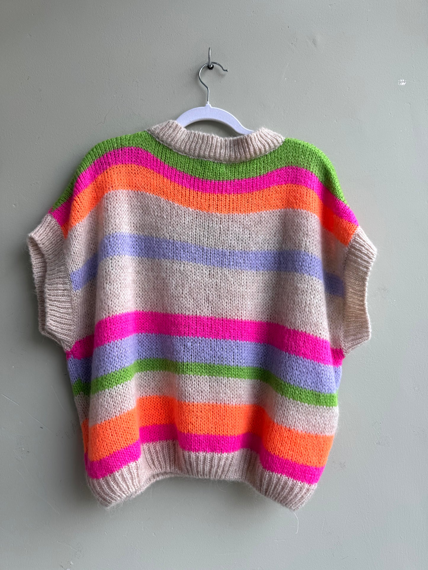 Mia Relaxed Fit Multi Stripe Short Sleeve Mohair Blend Jumper