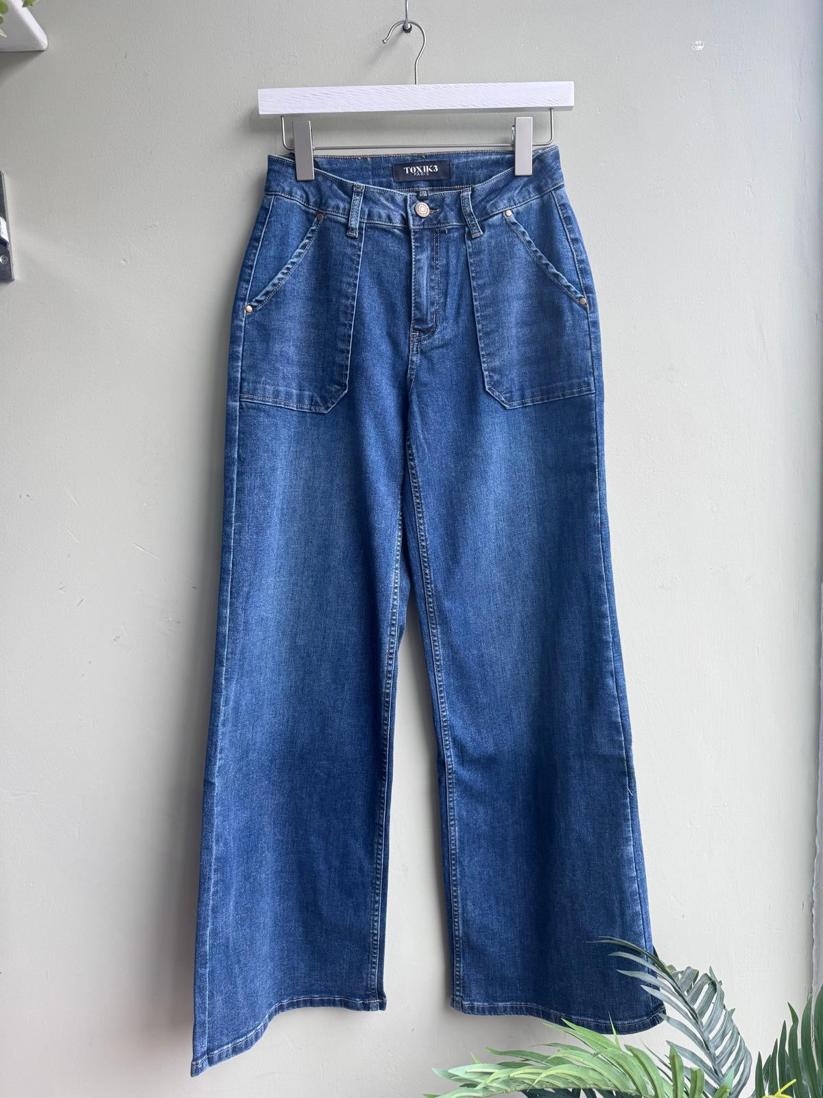Toxik Wide Legged 70s Style Jeans - Light Denim Or Medium Denim Wash