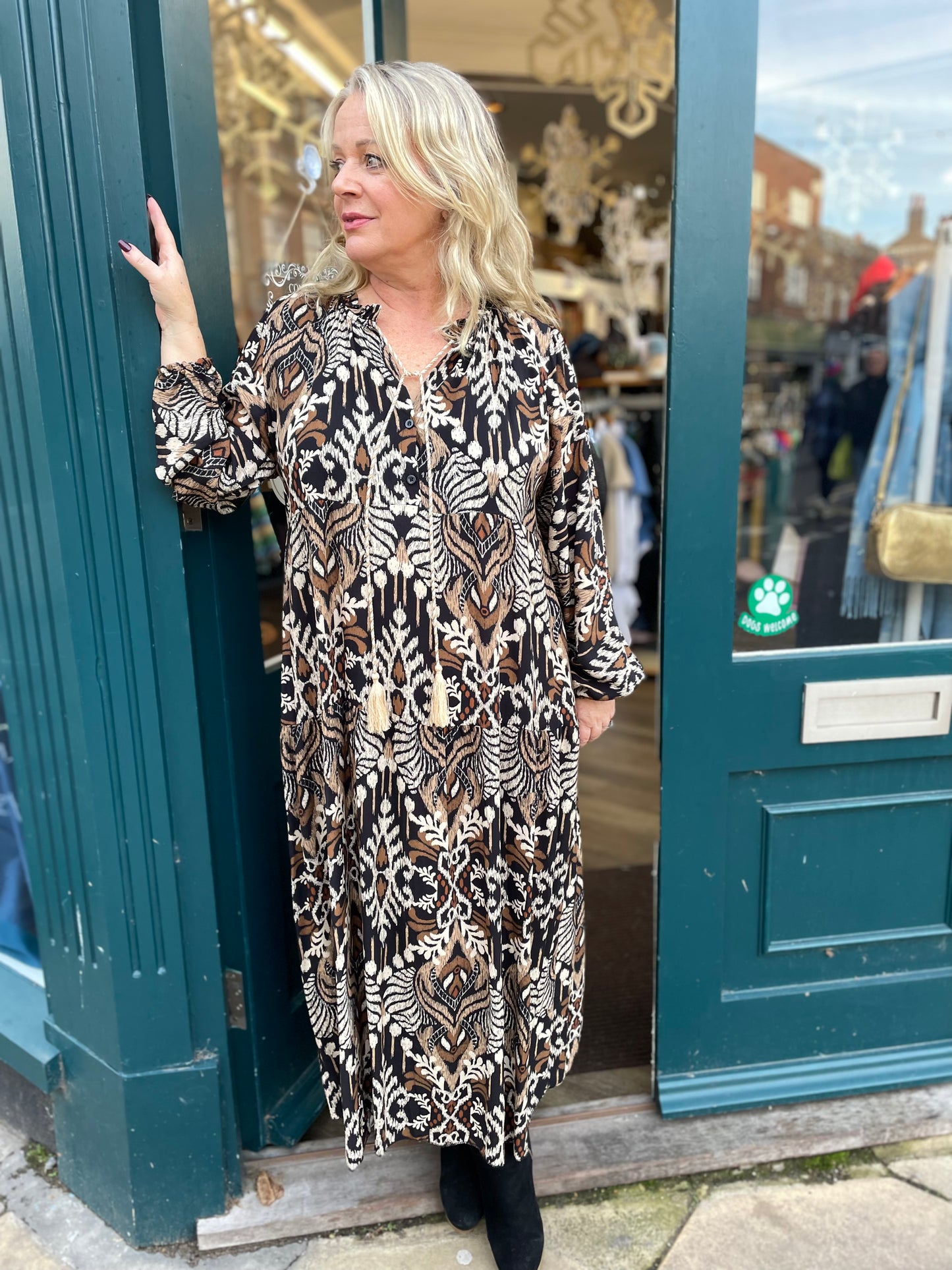 Anya Boho Tassel Trim Paisley Print Loose Tiered Dress