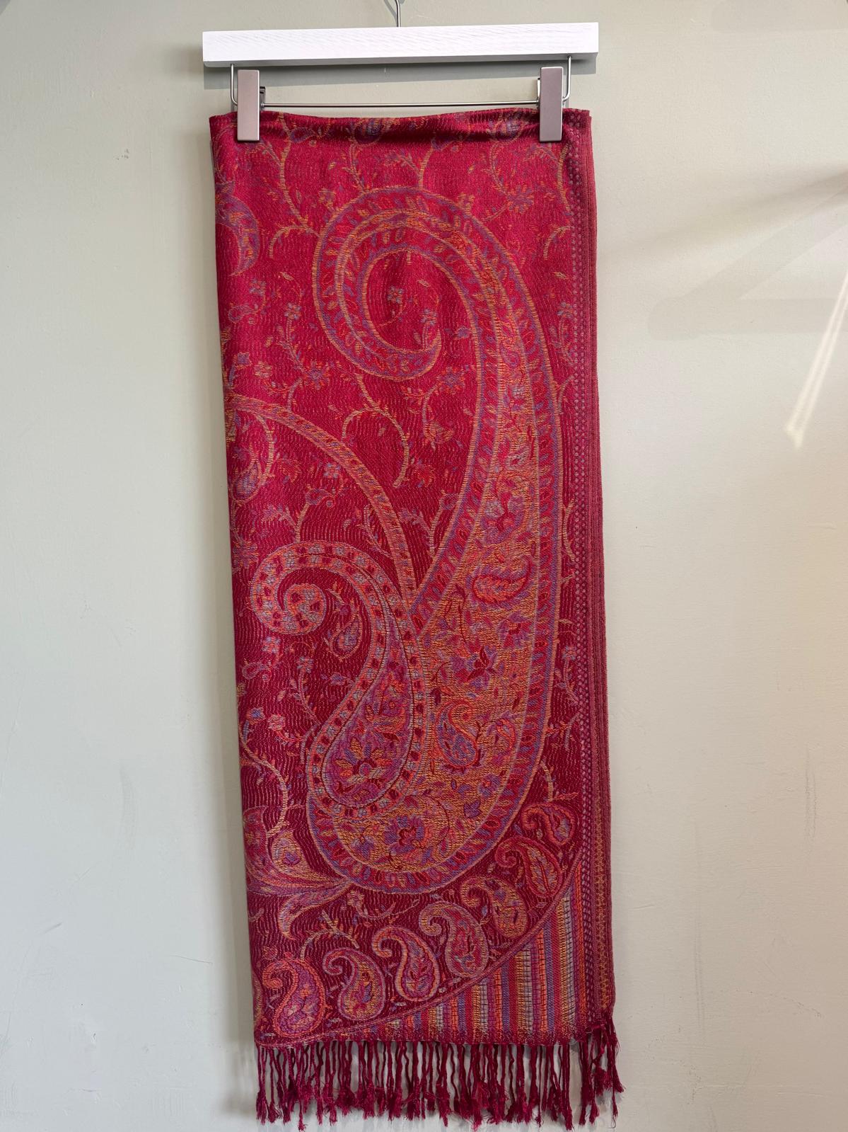 Marianne Cotton Blend Rich Red Paisley Pashmina Scarf