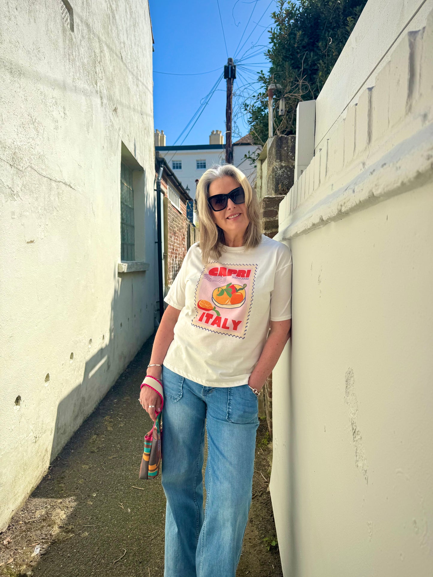 Capri Italy Retro Orange Graphic T-Shirt - White