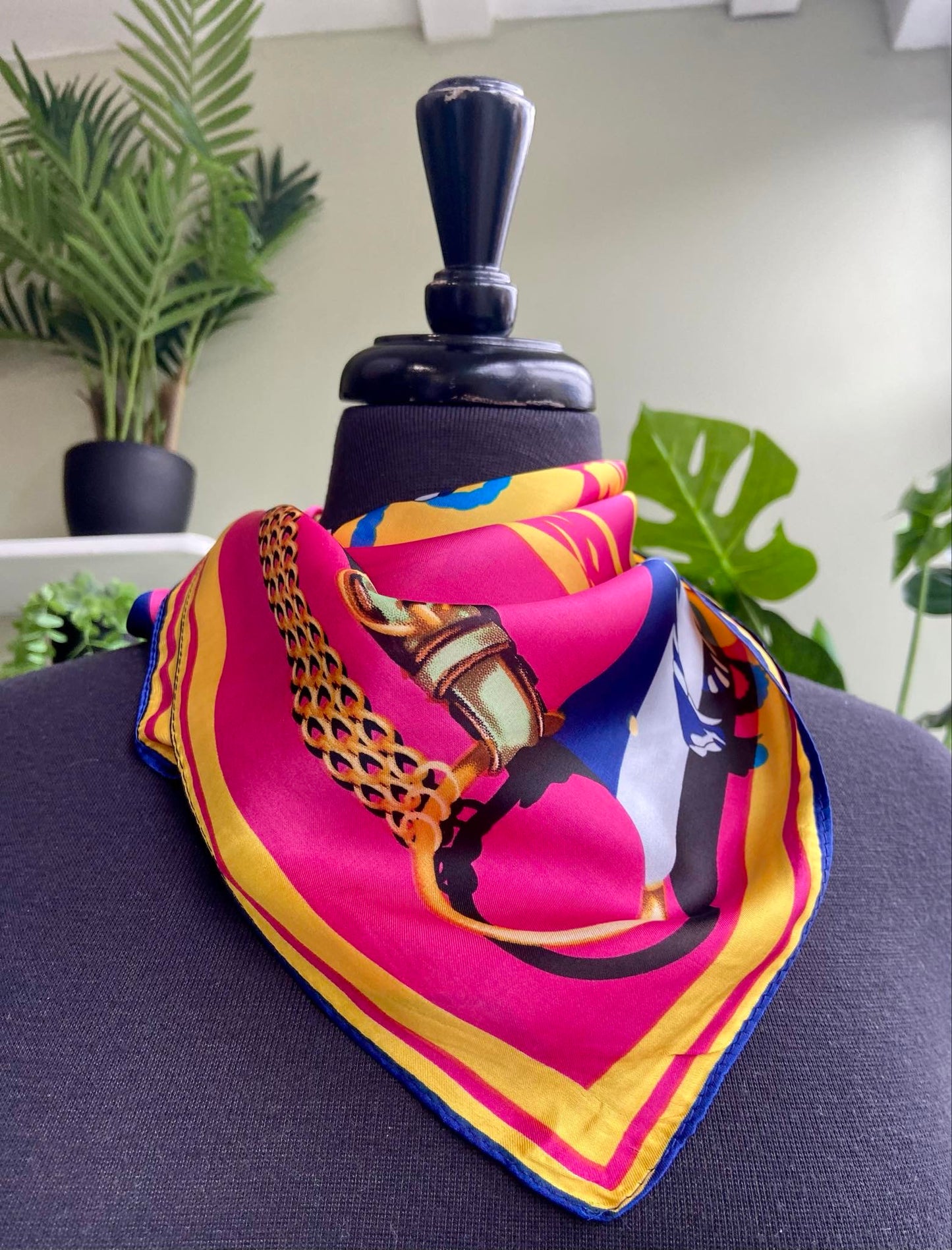 Charlotte Small Silk Mix Square Scarf - Pink Equestrian Design