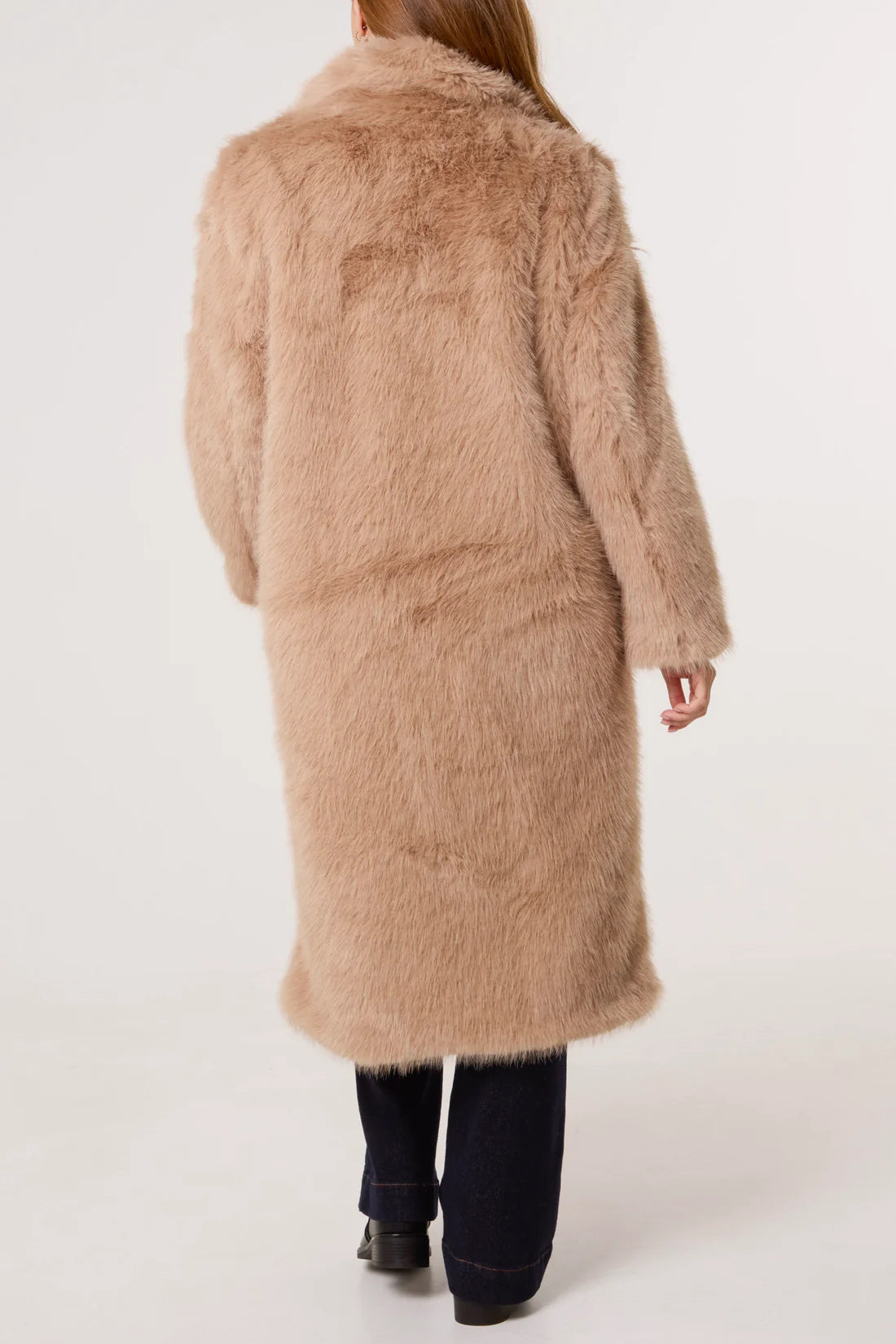 Ella Premium Faux Fur Longline Coat - Burgundy Or Warm Beige