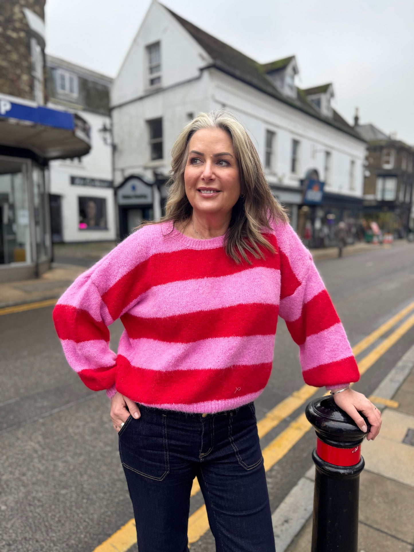 Bridget Pink & White Wide Stripe Jumper