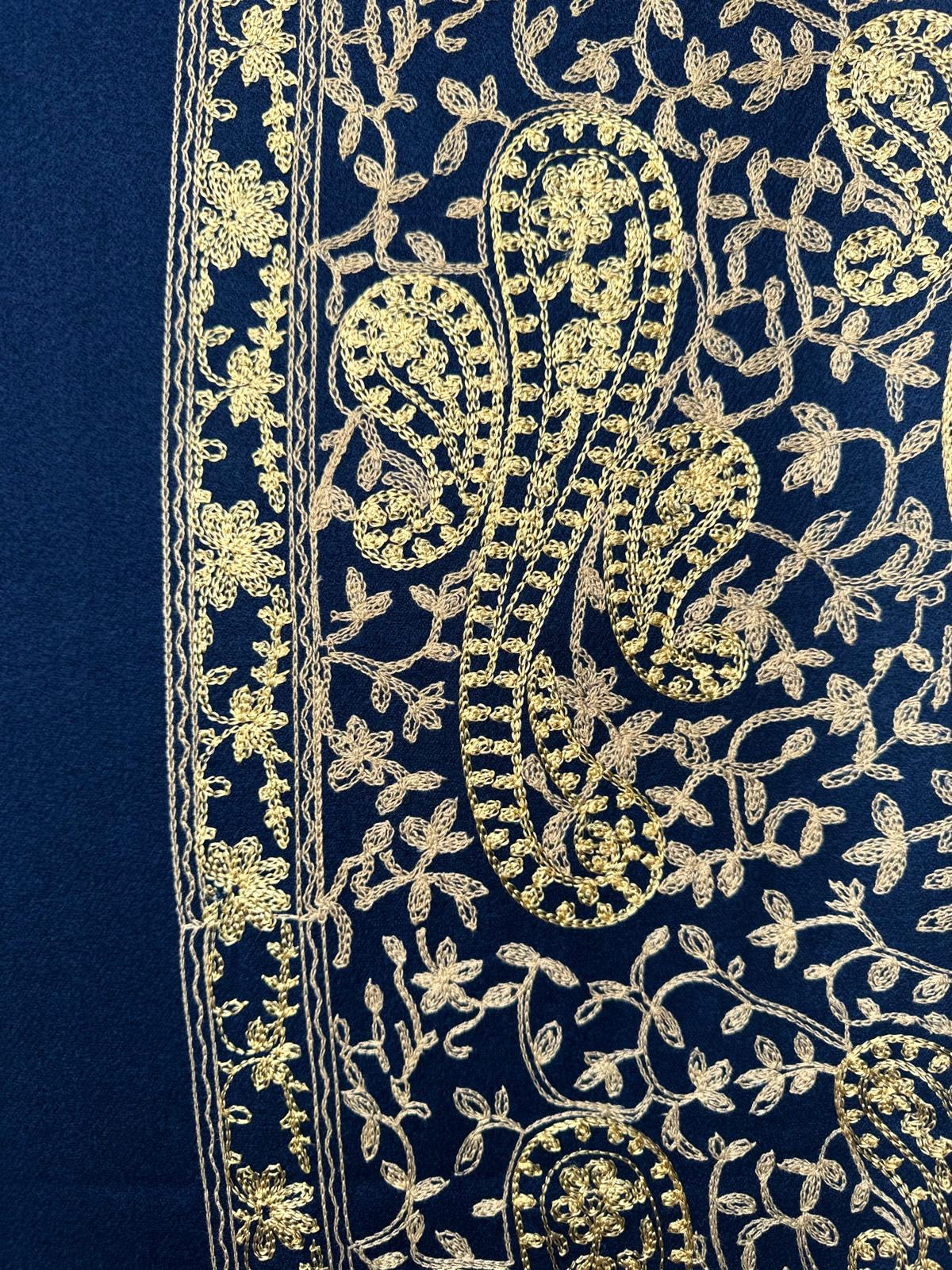 Ursula Gold Embroidered Paisley Design Wool Blend Pashmina Scarf - Black Or Navy