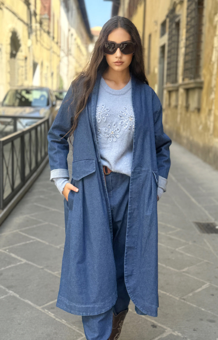 Long denim duster coat hotsell