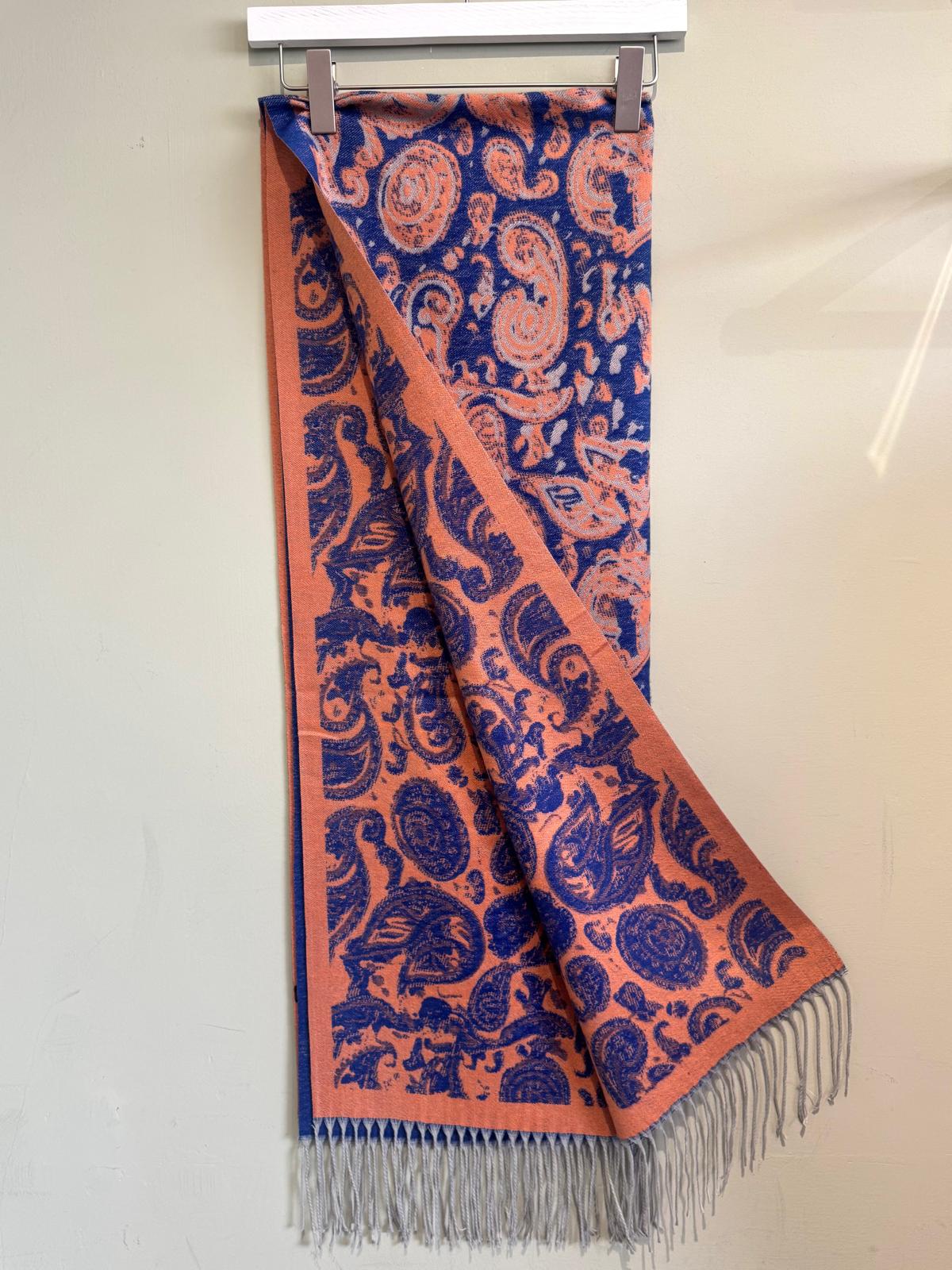Eleanor Wool Blend Blue Paisley Pashmina Scarf