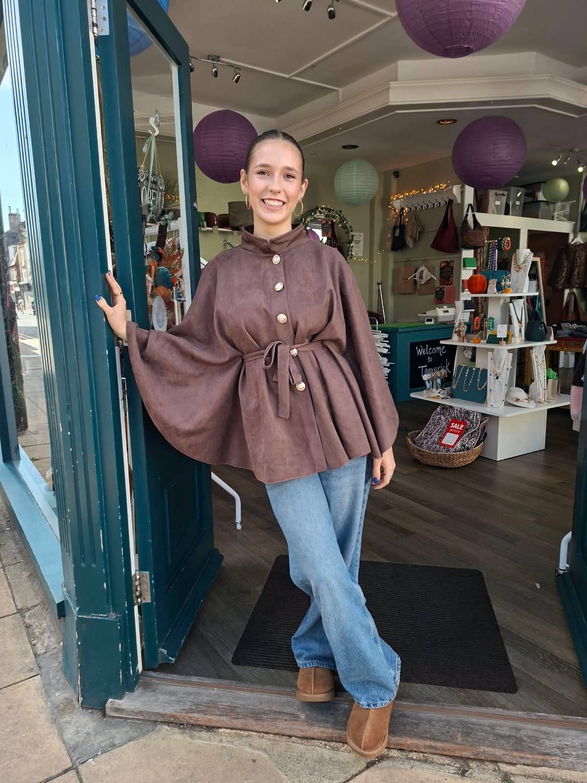 Shauna Faux Suede Tie Waist Cape