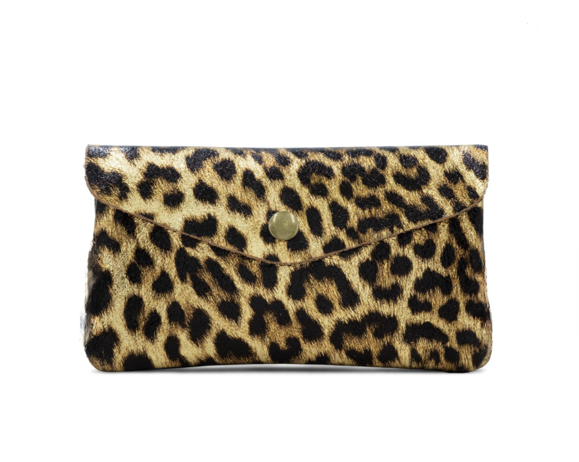 Metallic Leather Large Animal Leopard Print Purse