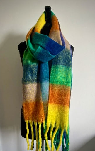 Large Checked Blanket Scarf - Coastal Cosy
