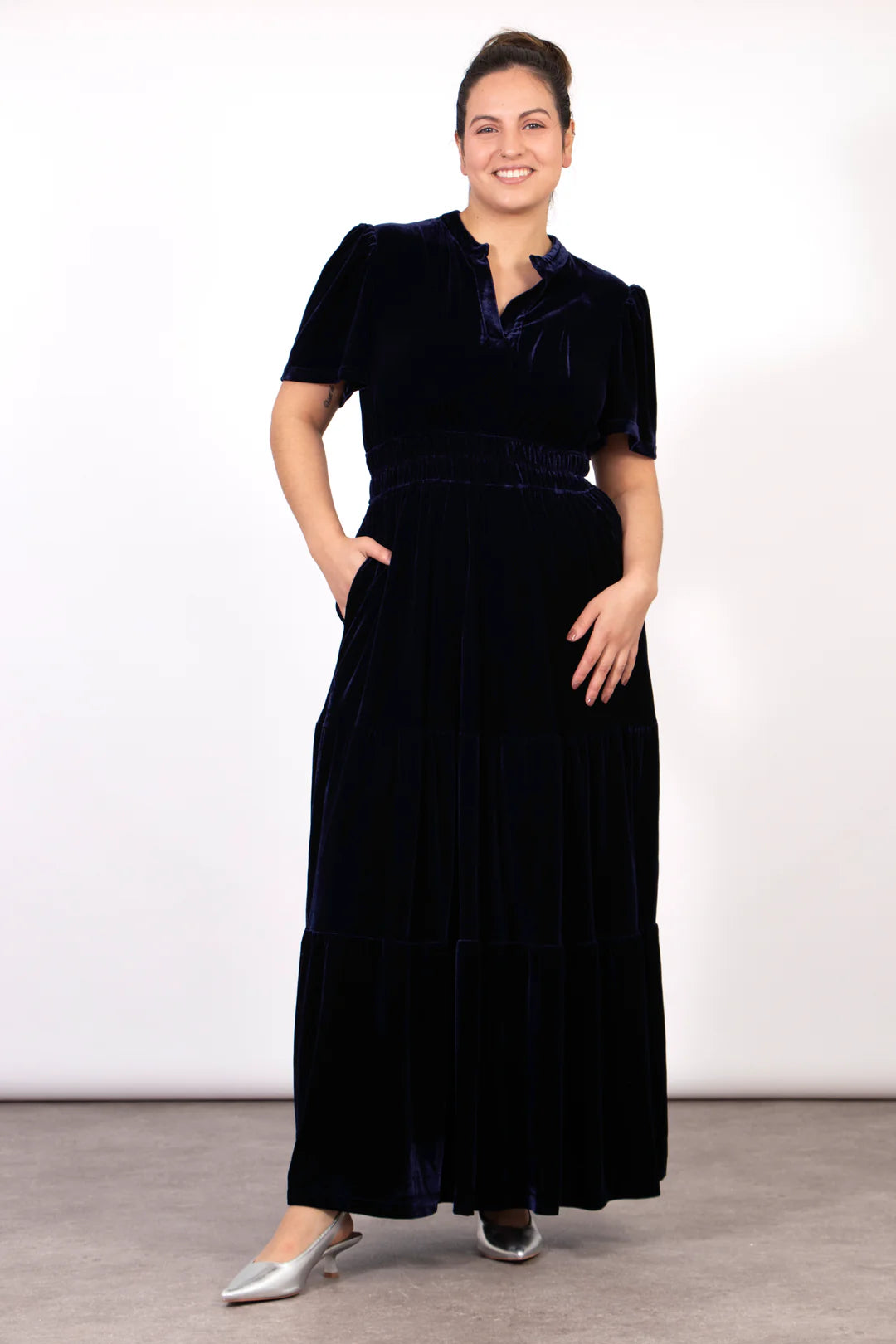 Lizzie Forest Green Or Navy Blue Velvet Maxi Dress