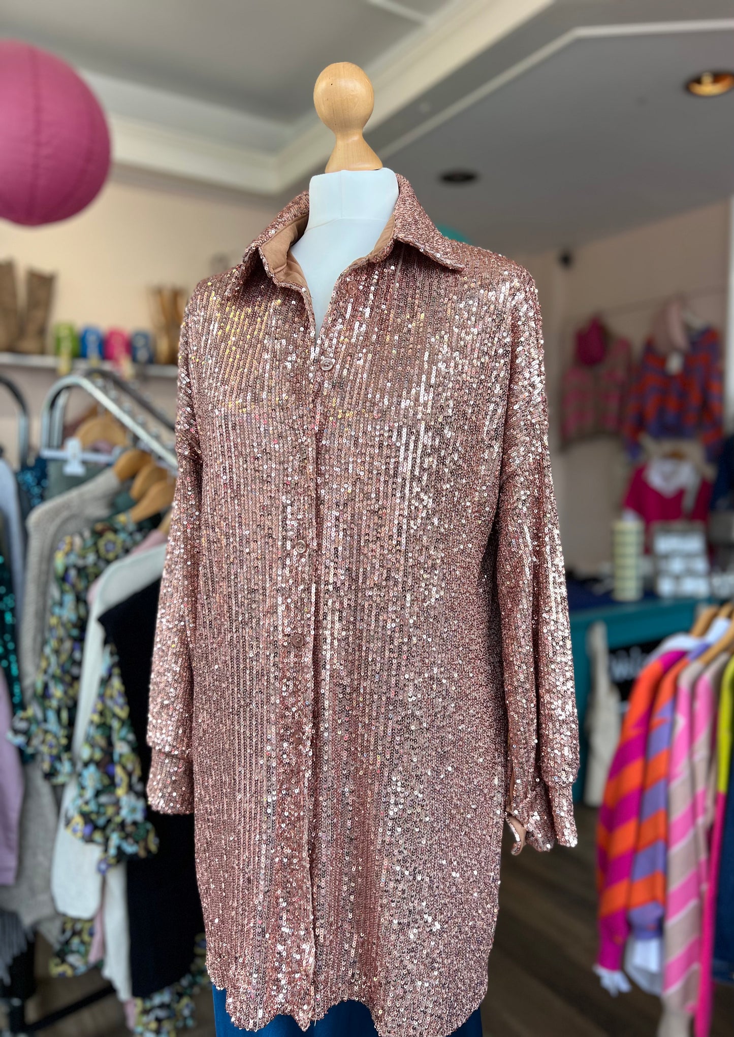 Lola Long Fully Sequinned Shirt - Bronze