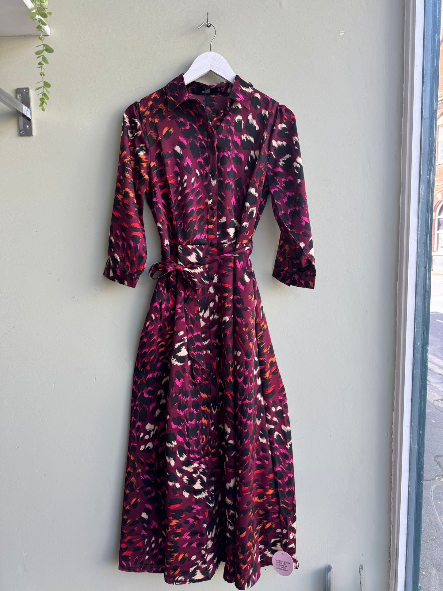 Candice Fuchsia & Berry Toned Animal Print Satin Maxi Shirt Dress