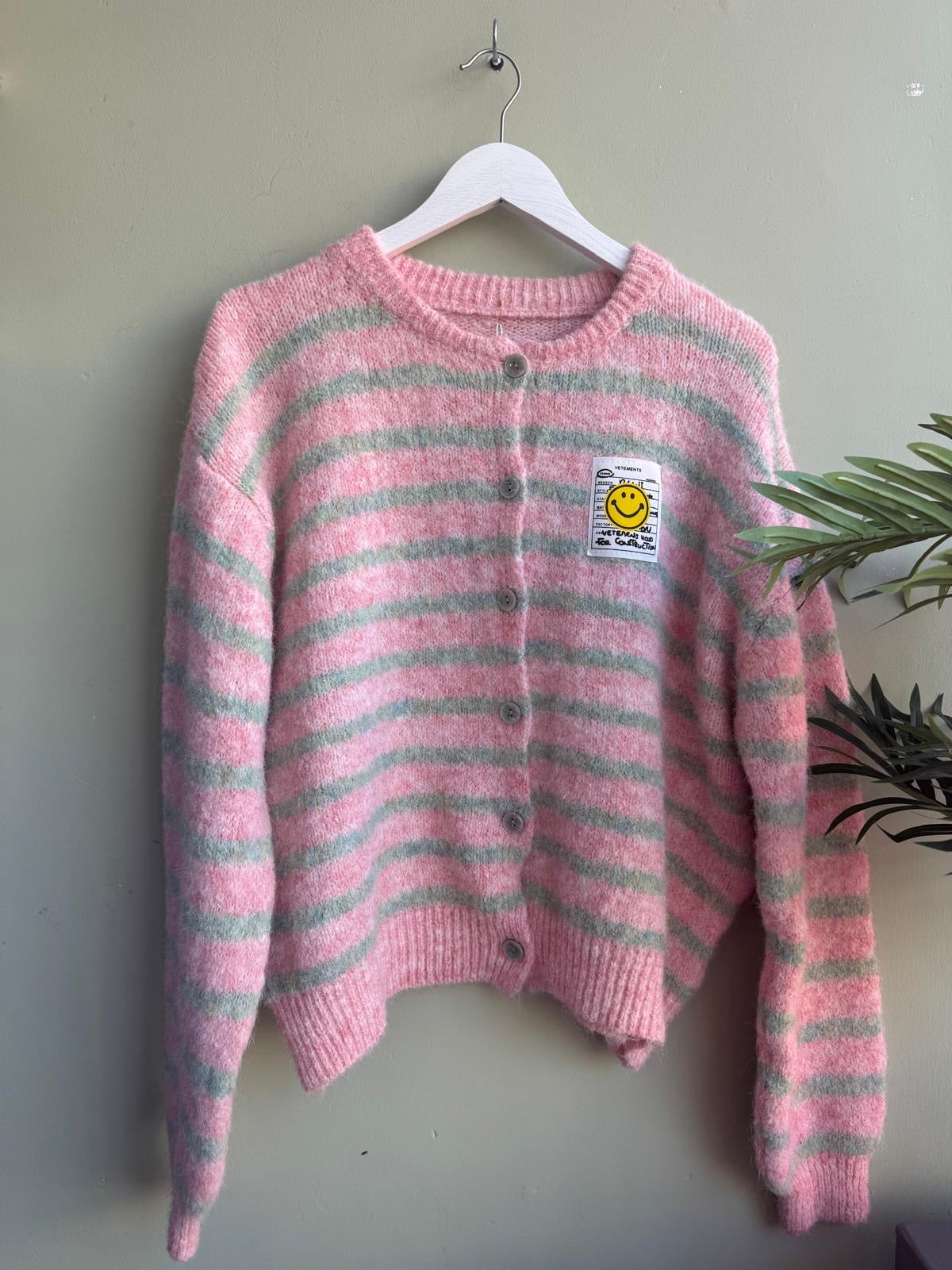 Amanda Striped Fluffy Cardigan- Mint Green & Pastel Pink Stripe