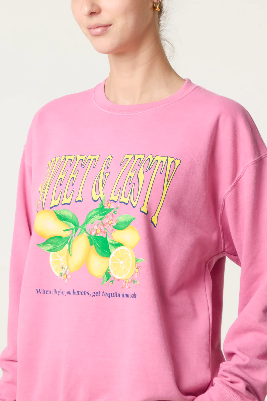 Sweet & Zesty Lemon Graphic Sweatshirt - Faded Denim Blue Or Soft Pink