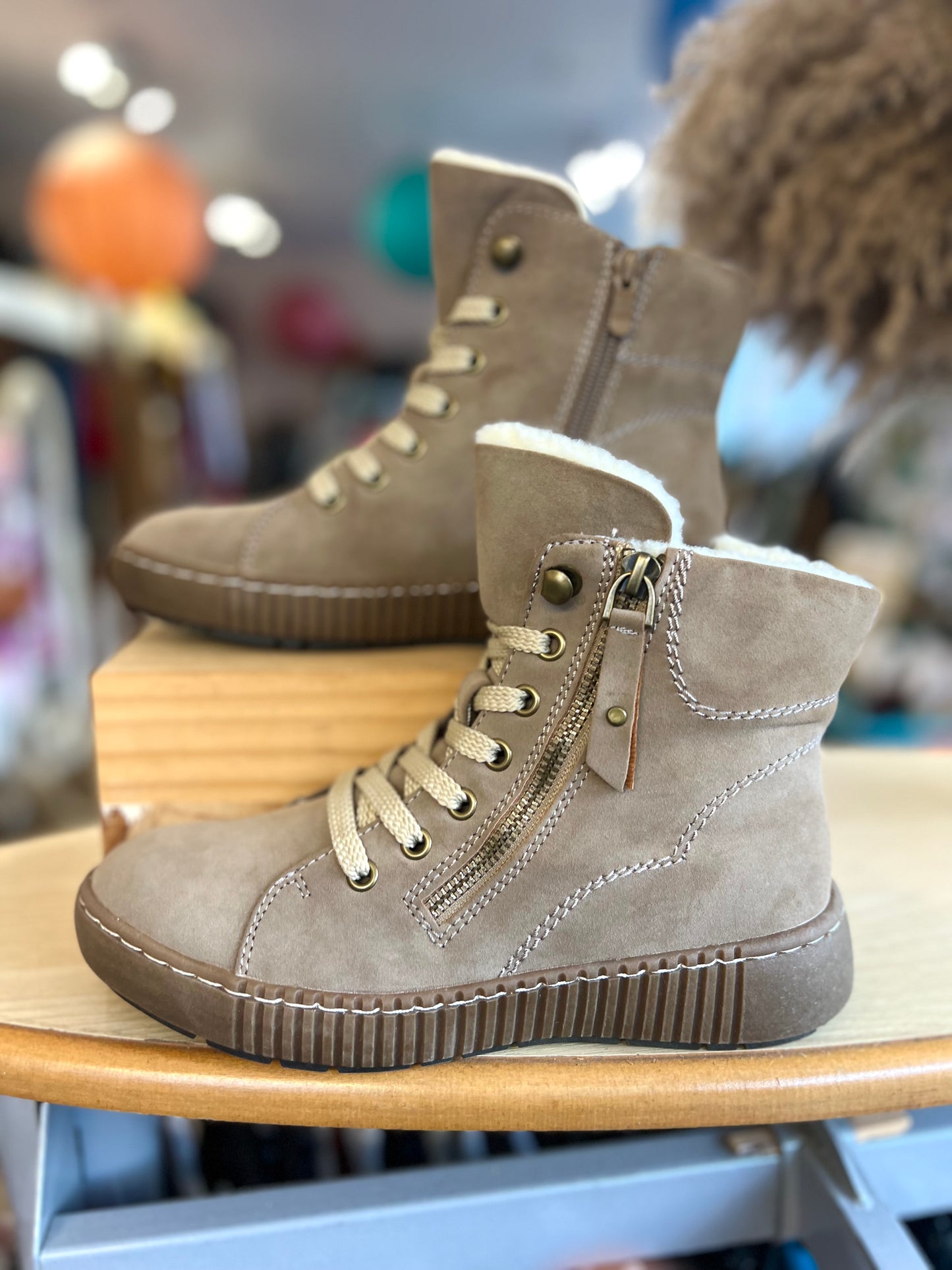 Toasty Fleece Lined Faux Suede Hiking Style Boots - Camel/Taupe