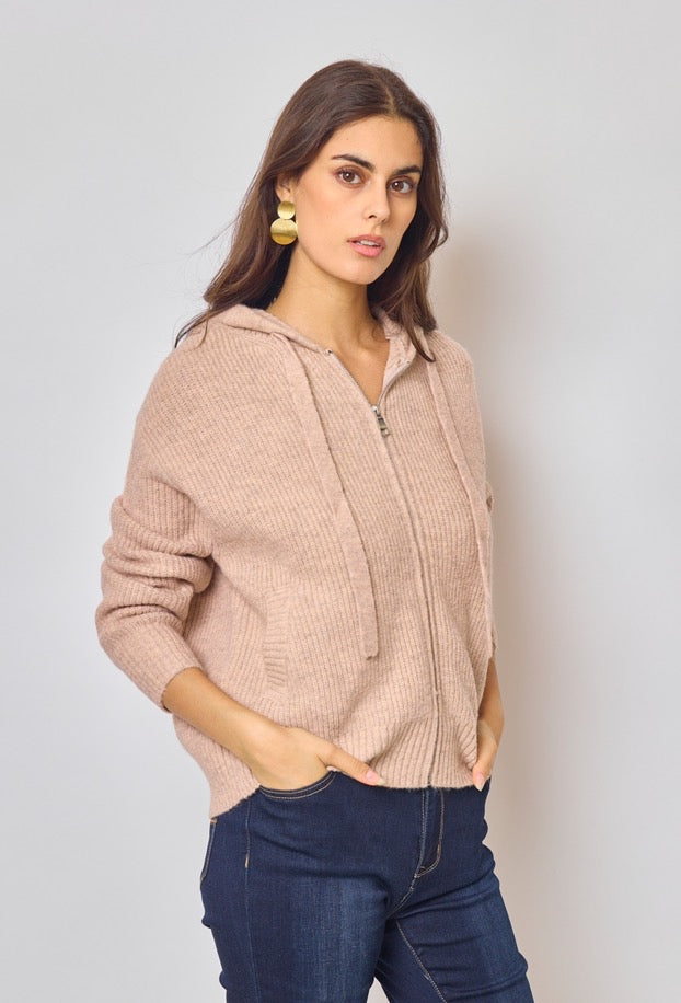 Snug Soft Pink Knitted Zip Up Hoodie