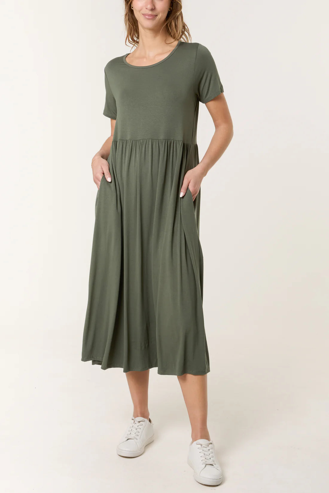 Angie Loose Jersey Midi T Shirt Dress - Black, Khaki Or Denim