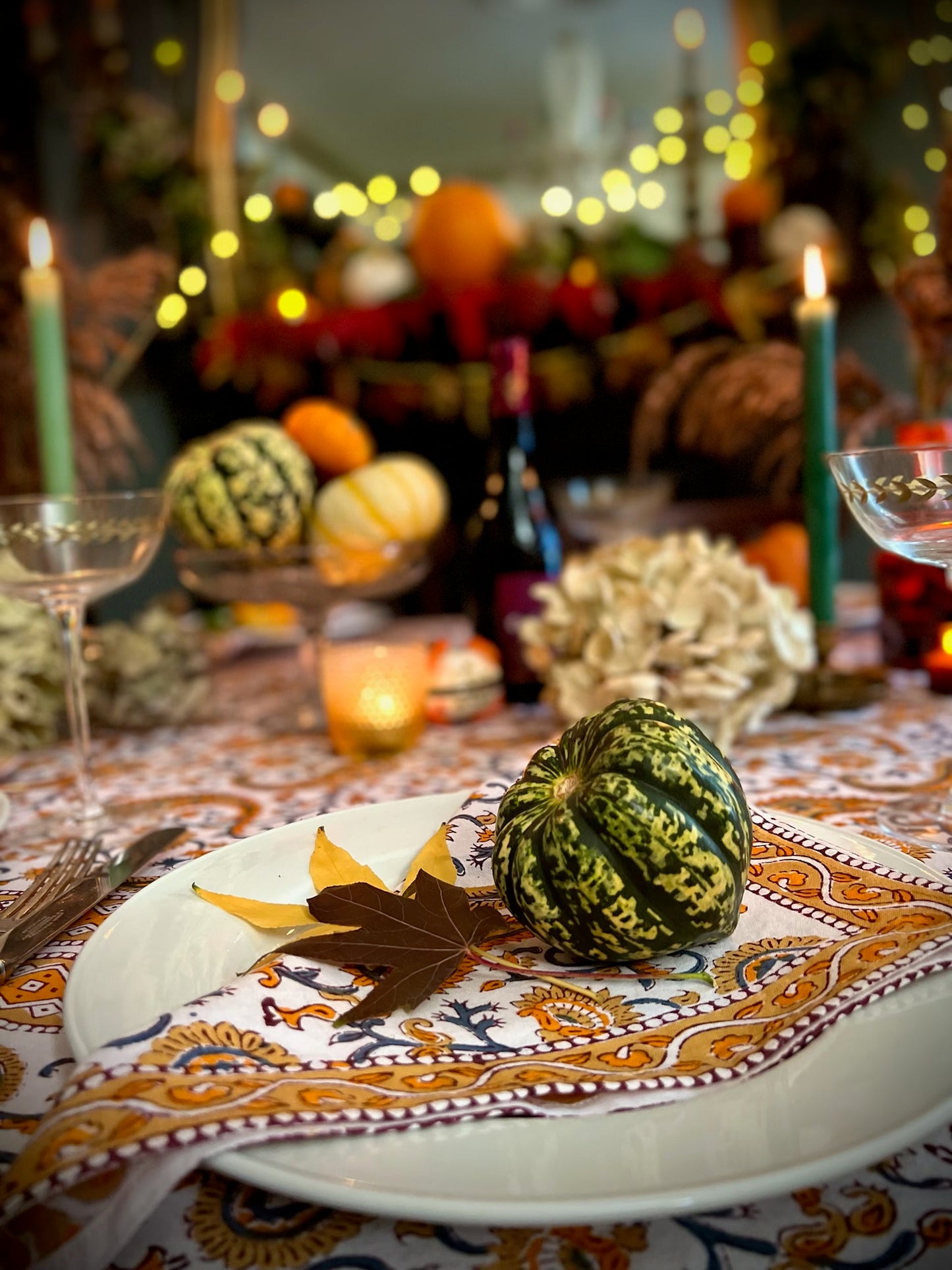 Autumn Spice Hand Block Printed Cotton Napkin Set (6)