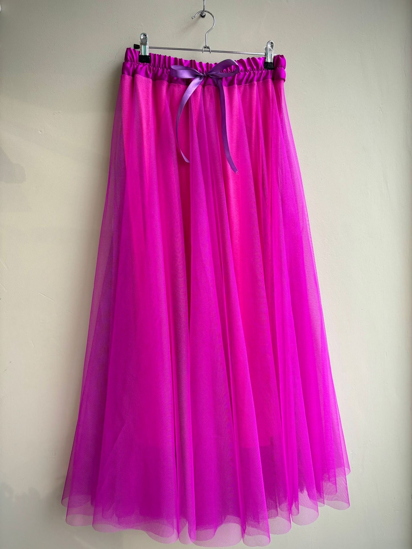 Long Net Tulle Petticoat Skirt magenta pink