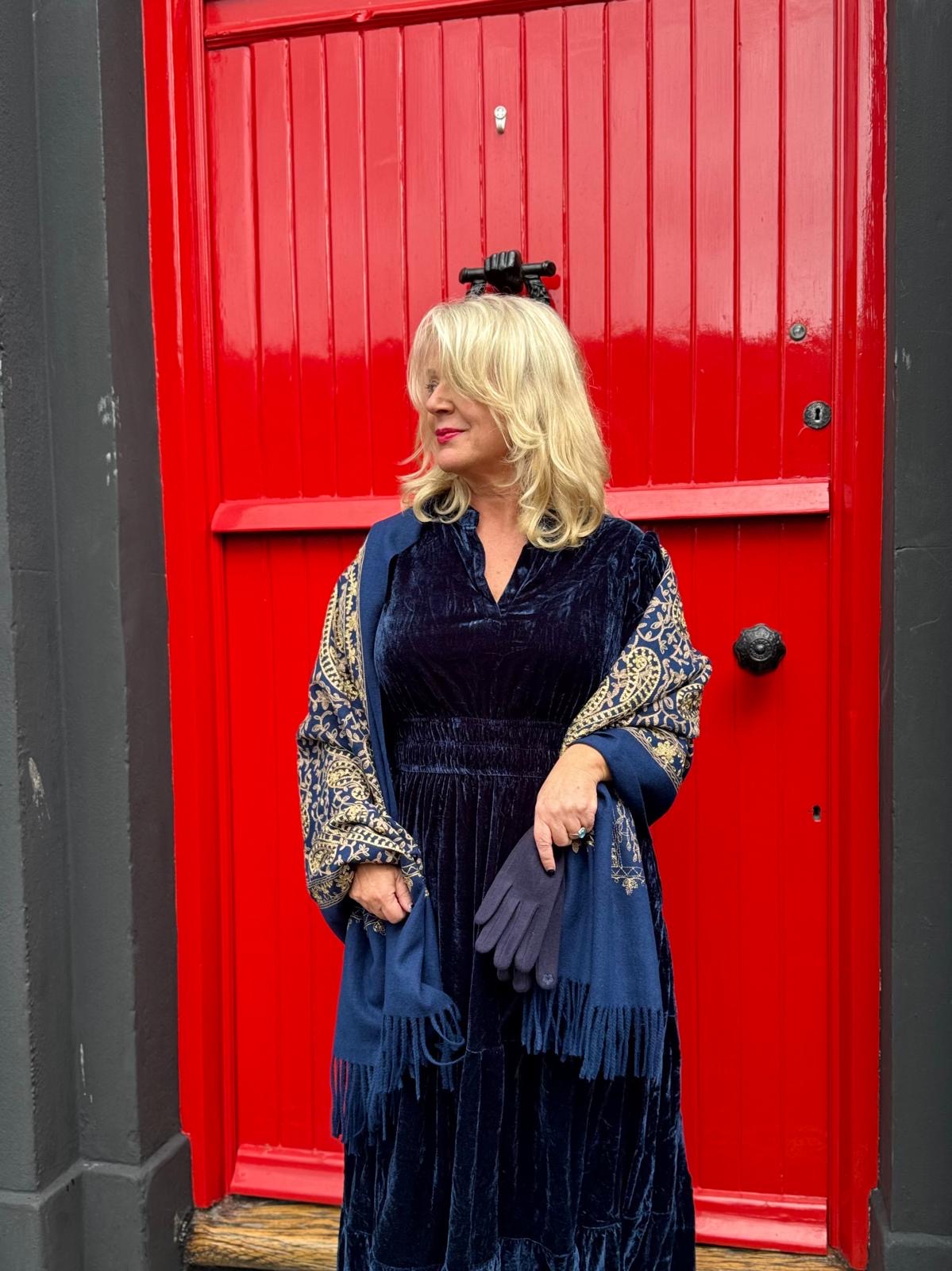 Lizzie Forest Green Or Navy Blue Velvet Maxi Dress