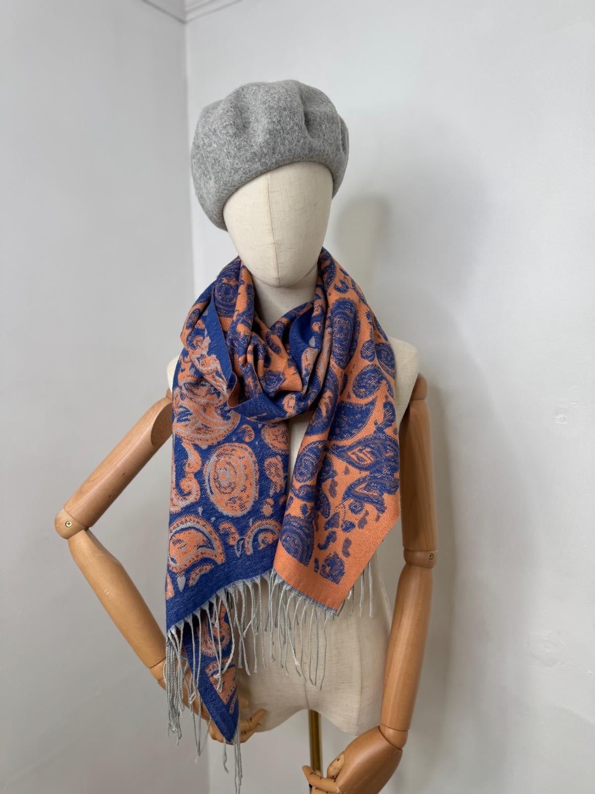 Eleanor Wool Blend Blue Paisley Pashmina Scarf