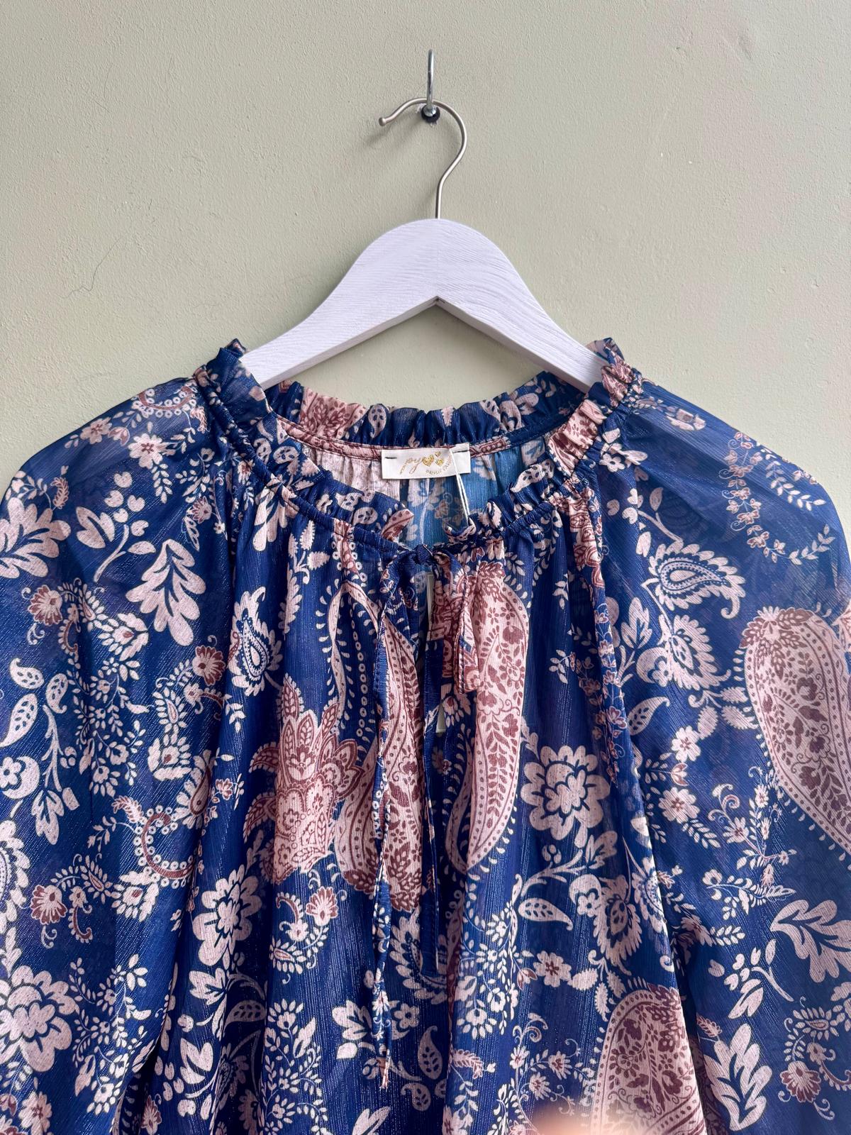 Sienna Paisley Boho Chiffon Blouse - Navy Or Burgundy