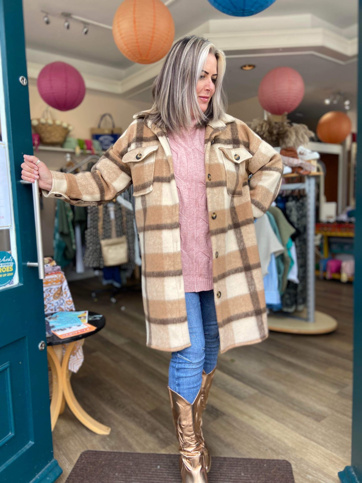 Christina Tan Checked Long Shacket
