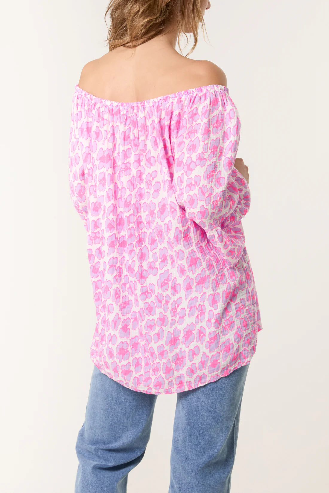 Carolina Cotton Cheesecloth Bardot Smock Top - Leopard Print - 3 Colours