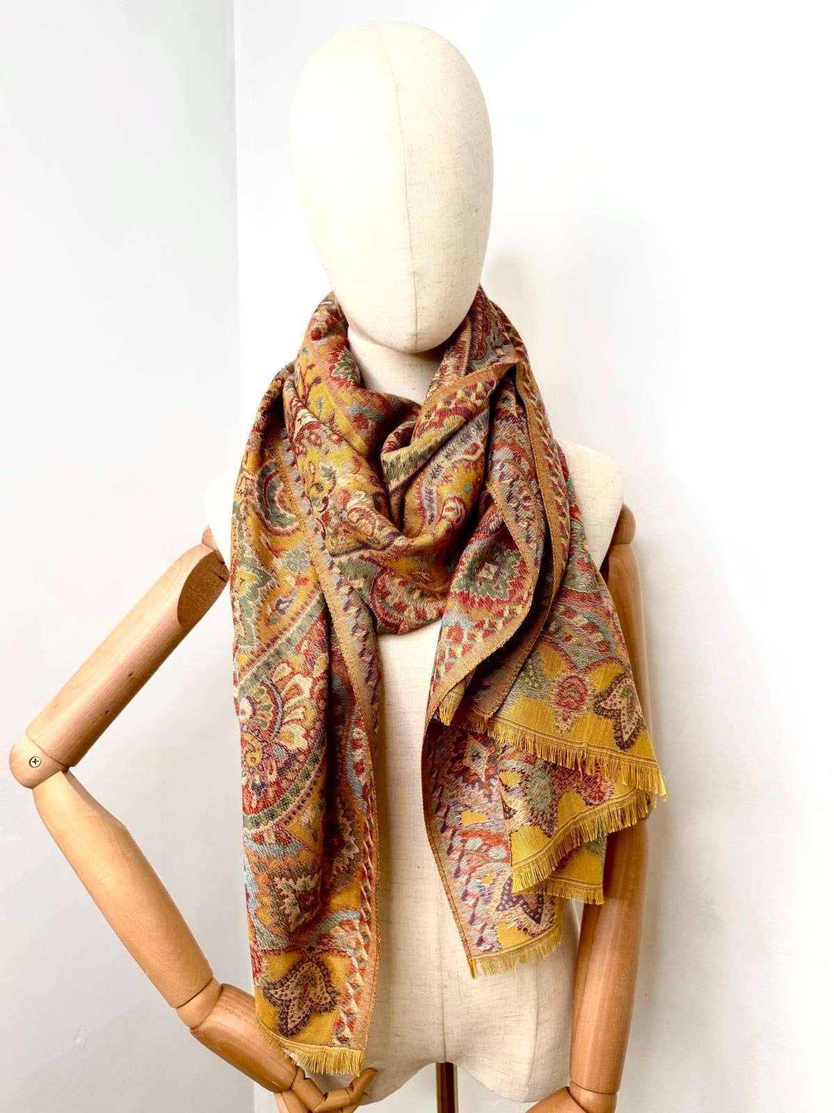 Emma Cotton Blend Gold Paisley Pashmina Scarf