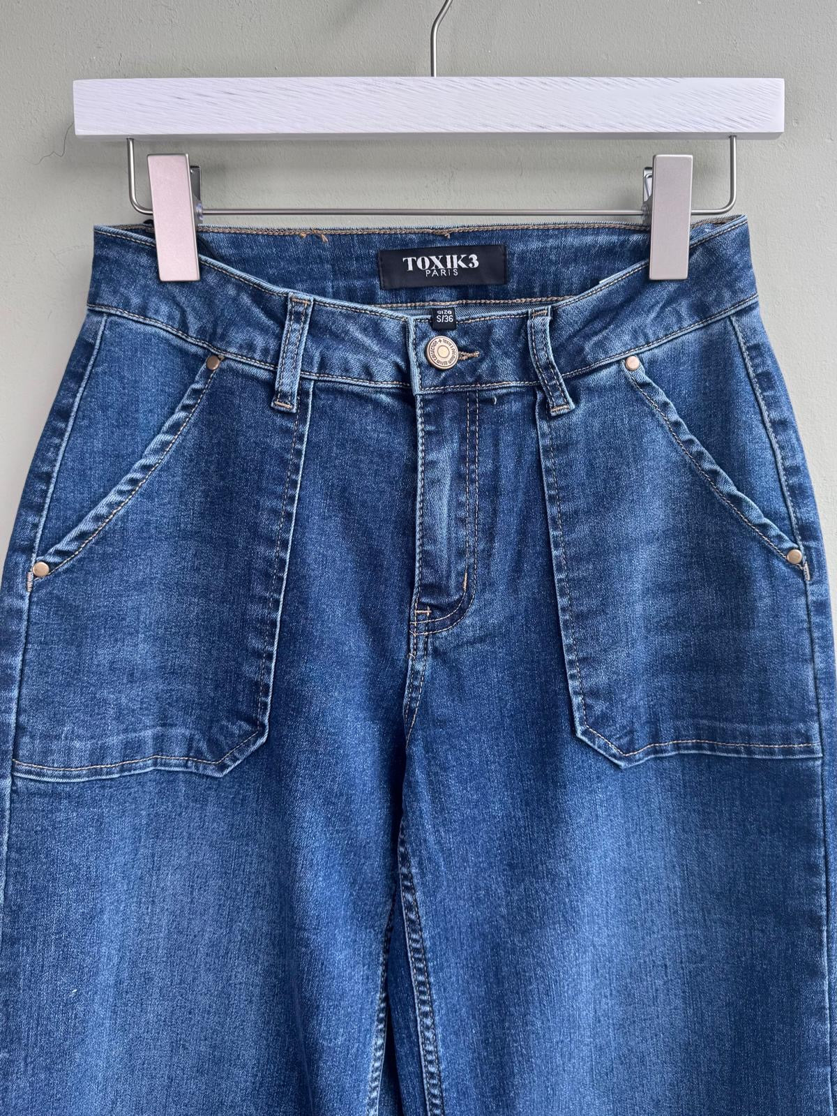 Toxik Wide Legged 70s Style Jeans - Light Denim Or Medium Denim Wash