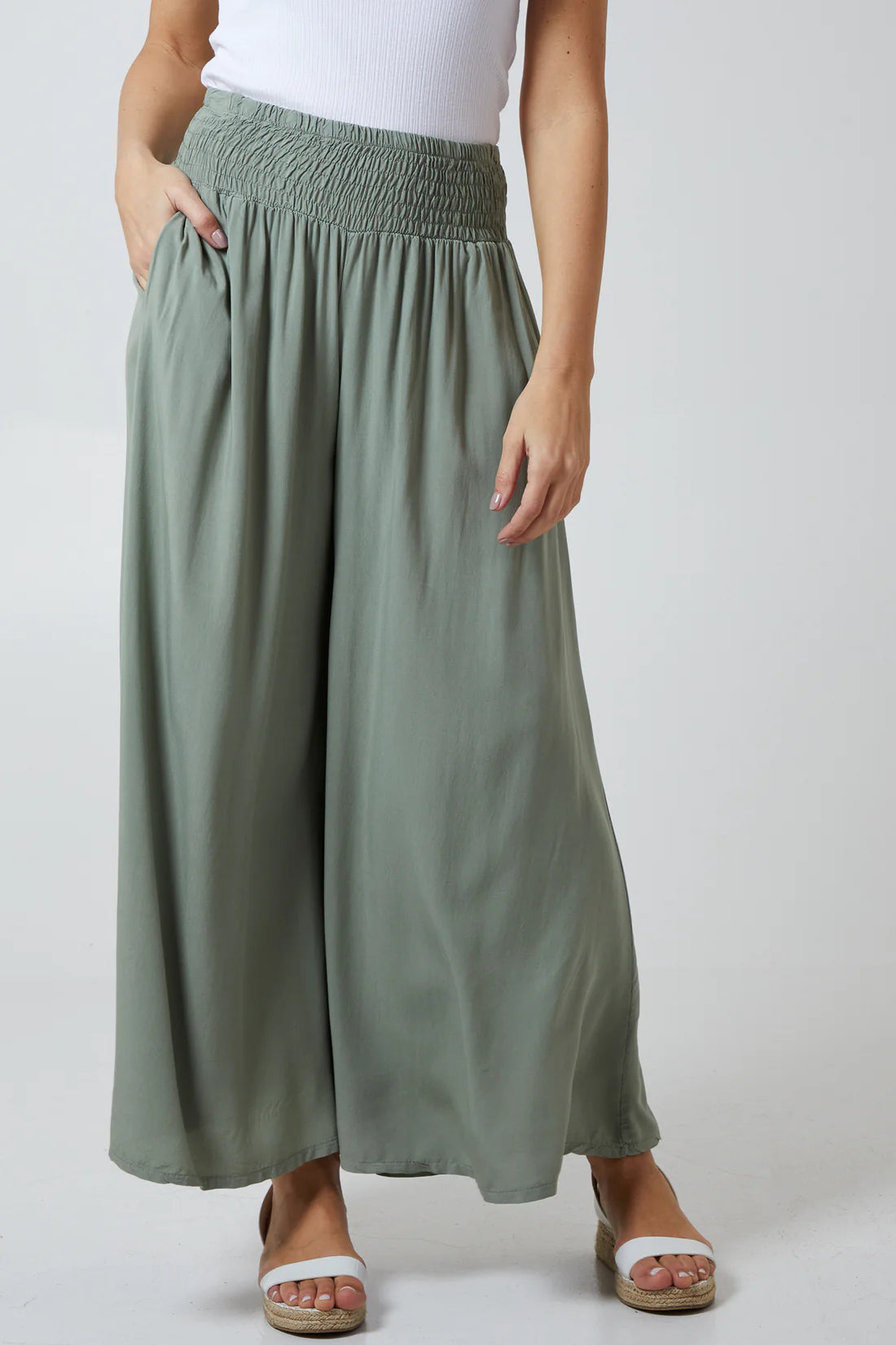 Sarah Deep Shirred Waistband Floaty Wide Leg Trousers - 4 Colours