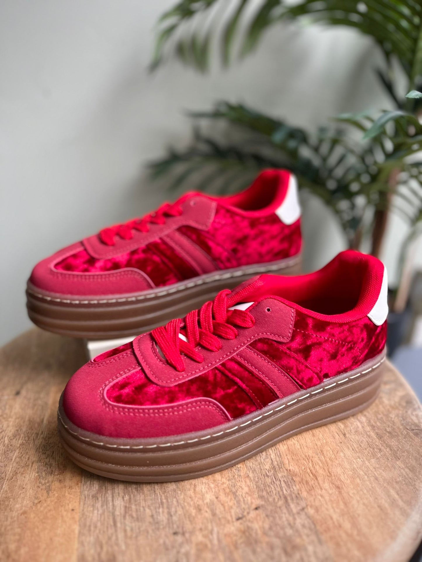 Red Velvet Flatform Trainers