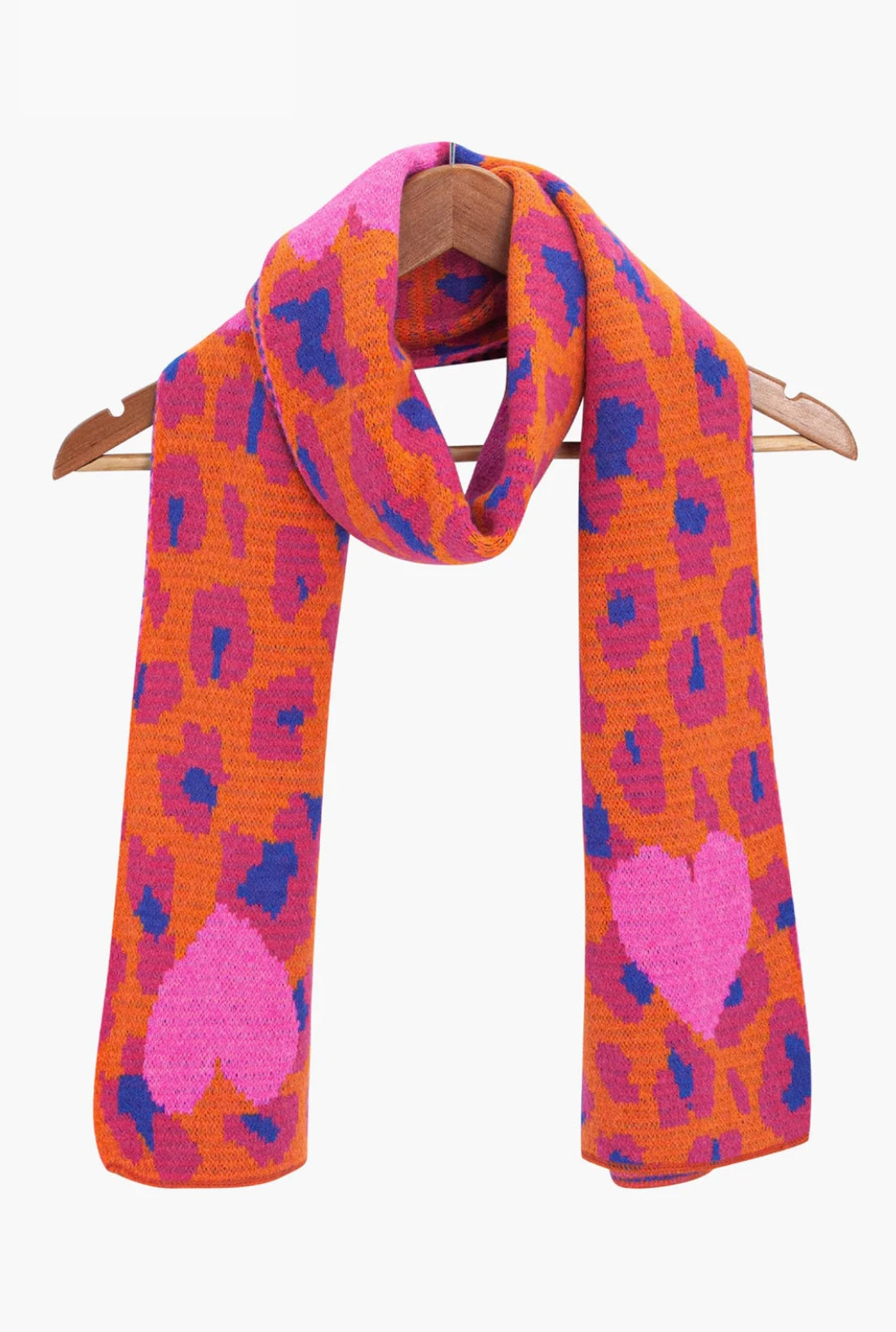 Bold Pink & Orange Leopard Print & Heart Cosy Knit Scarf