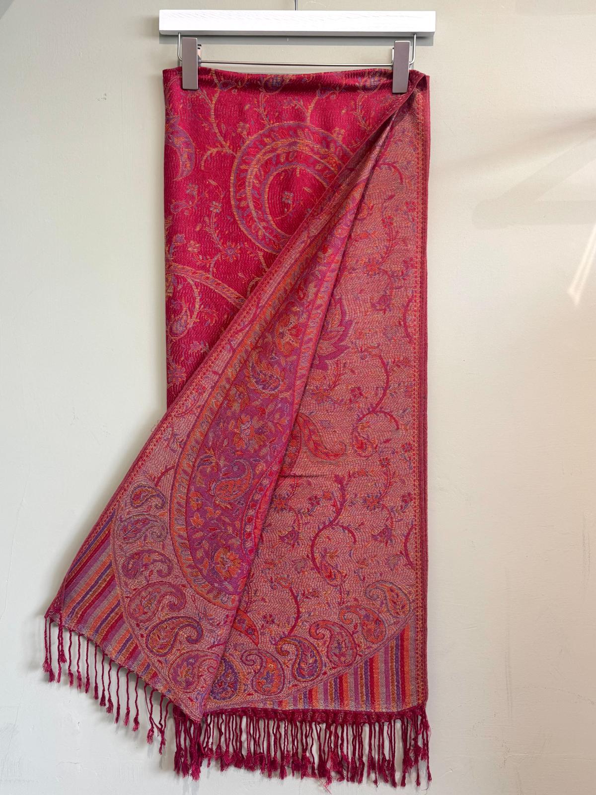 Marianne Cotton Blend Rich Red Paisley Pashmina Scarf