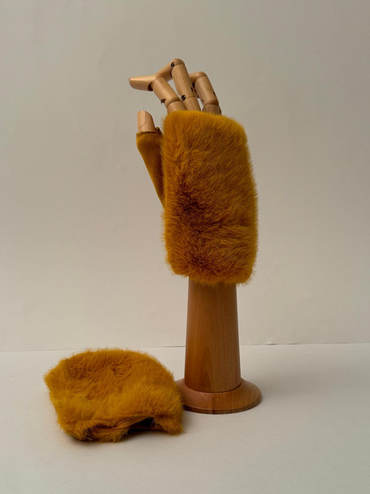 Faux Fur Fingerless Mittens mustard
