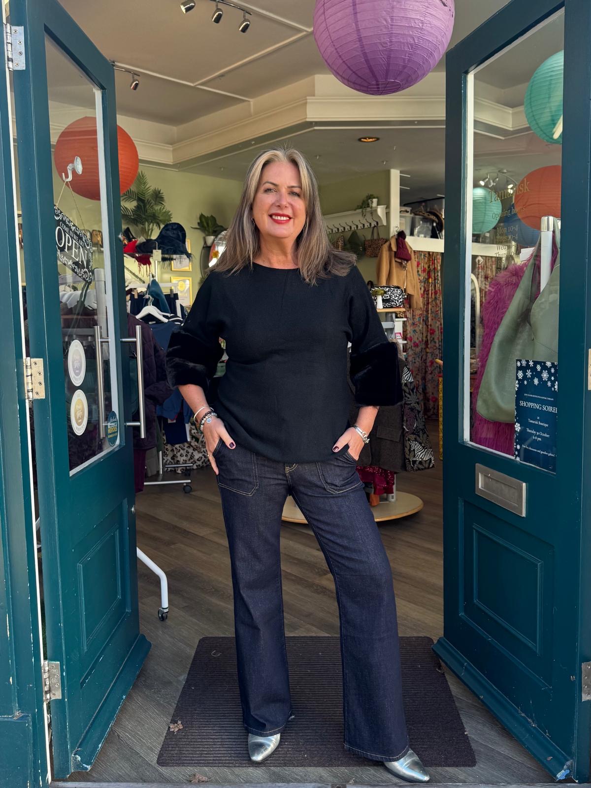 Mariah Knitted Jumper With Large Faux Fur Cuffs - Red or Black