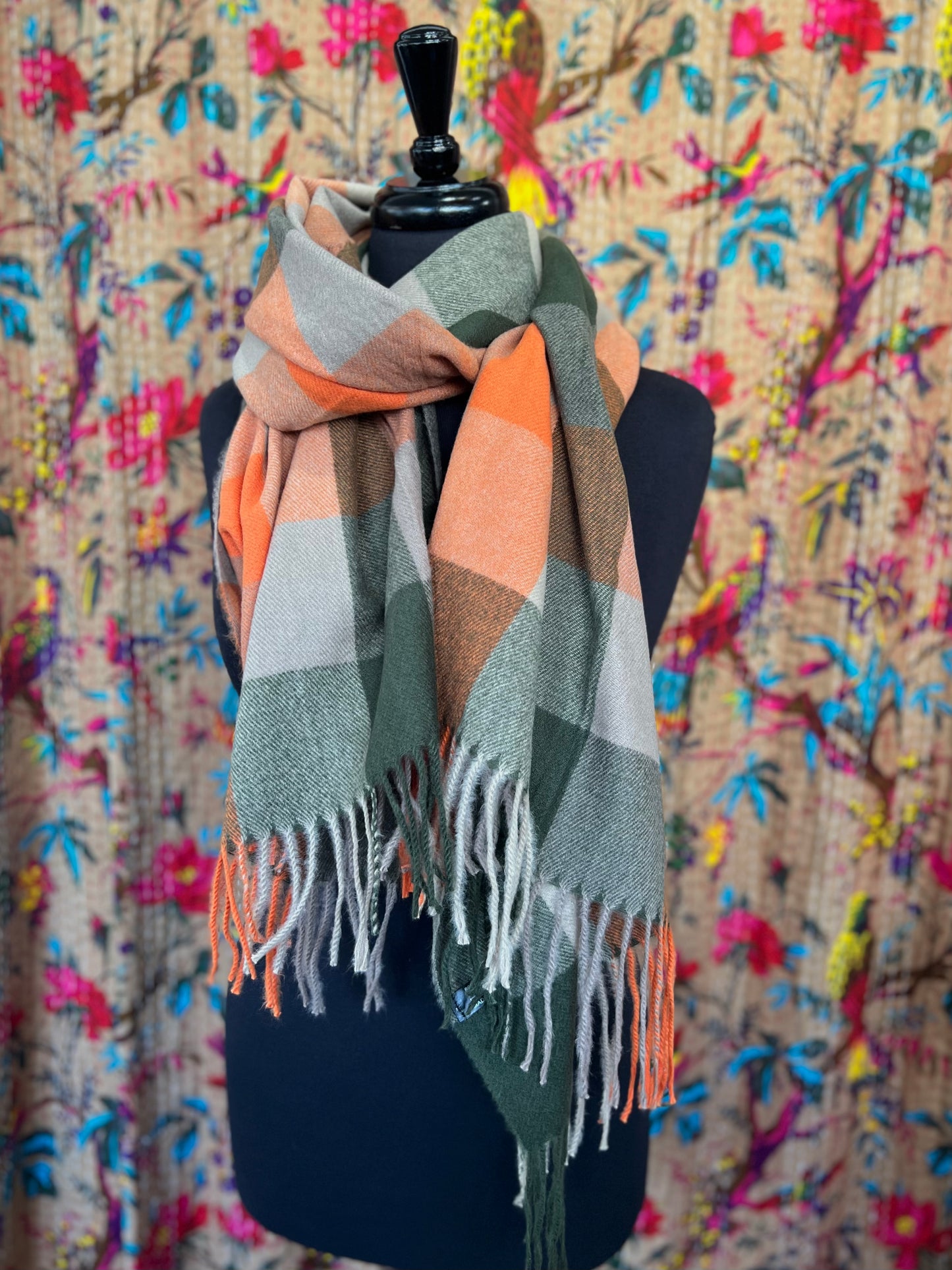 Checked Wool Mix Pashmina - Autumn Walk