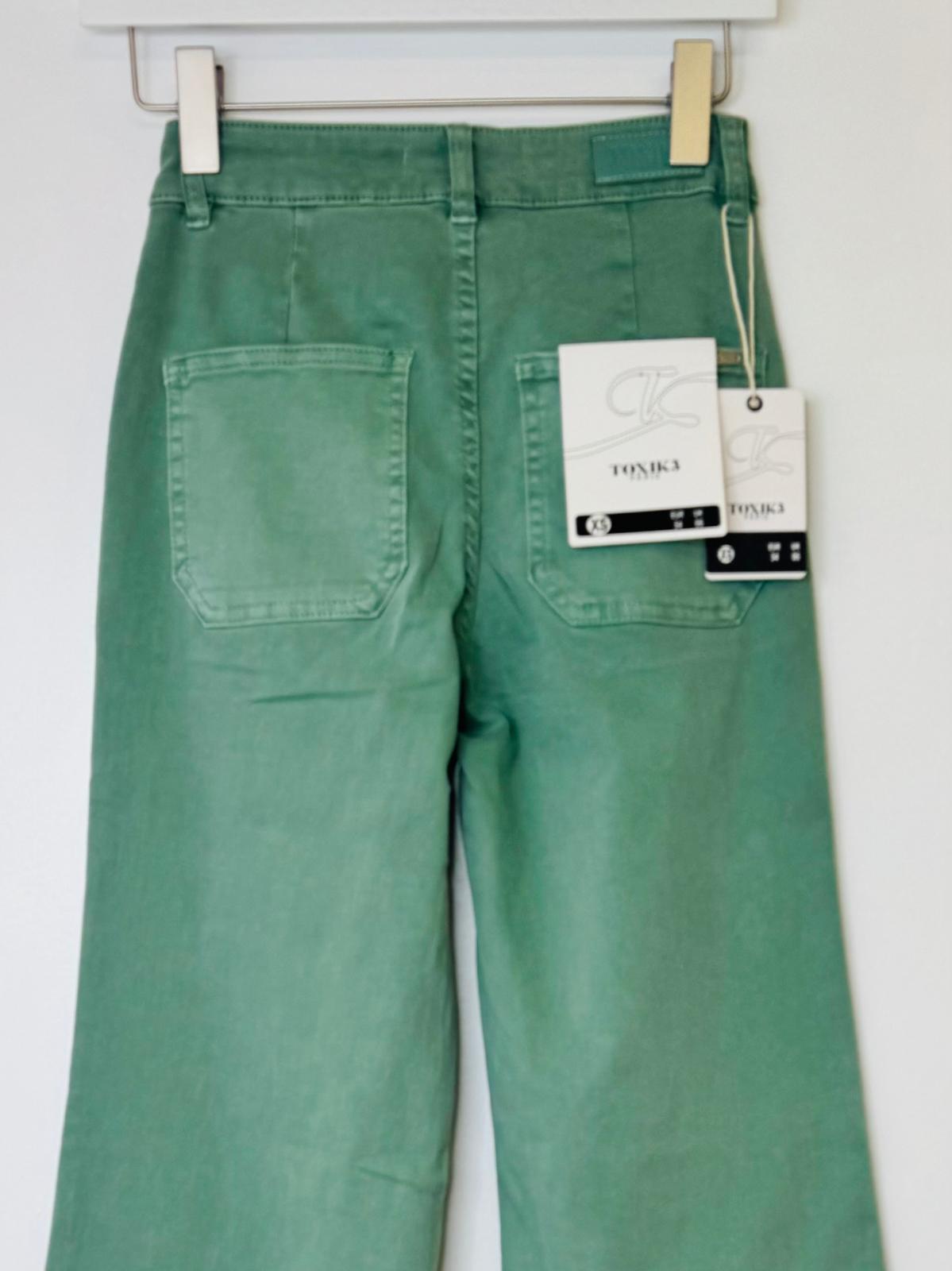 Toxik Wide Leg 70s Style Jeans - Sage Green Or Beige