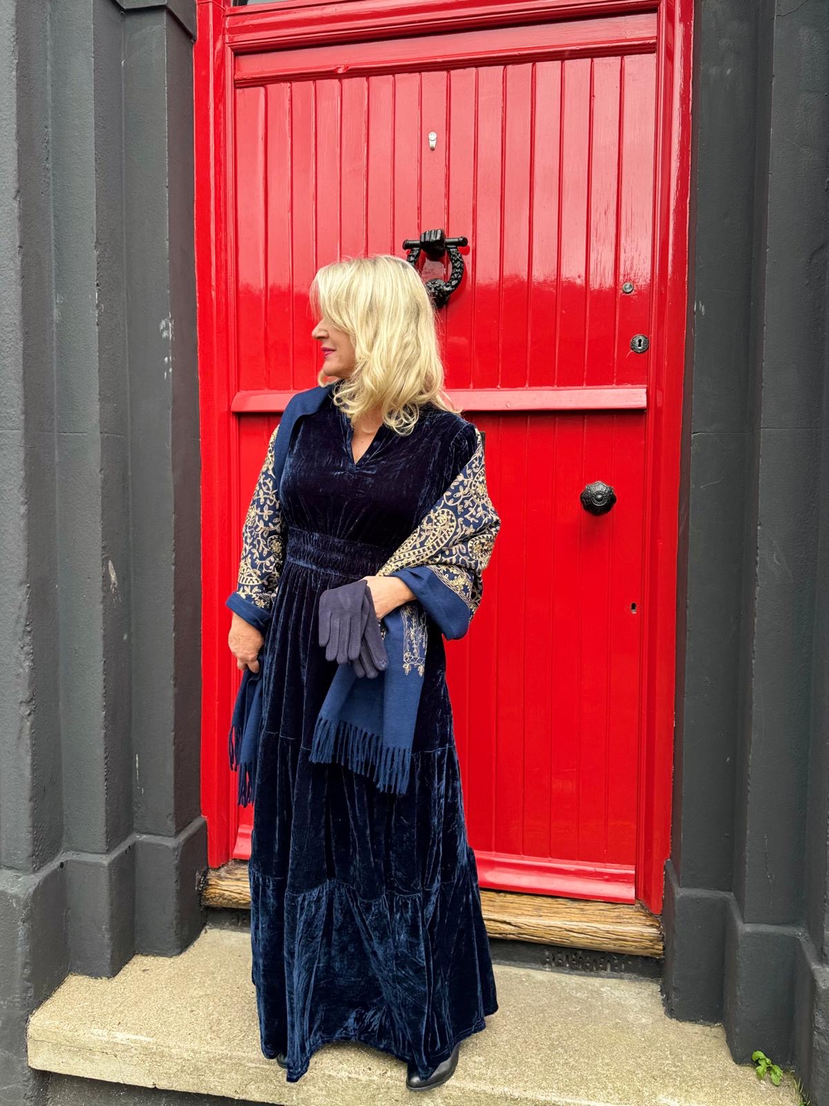 Lizzie Forest Green Or Navy Blue Velvet Maxi Dress
