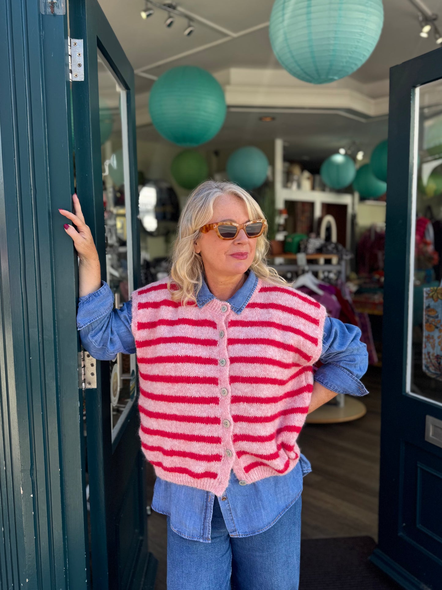 Geena Fluffy Knit Wool Blend Striped Waistcoat- 4 Colours