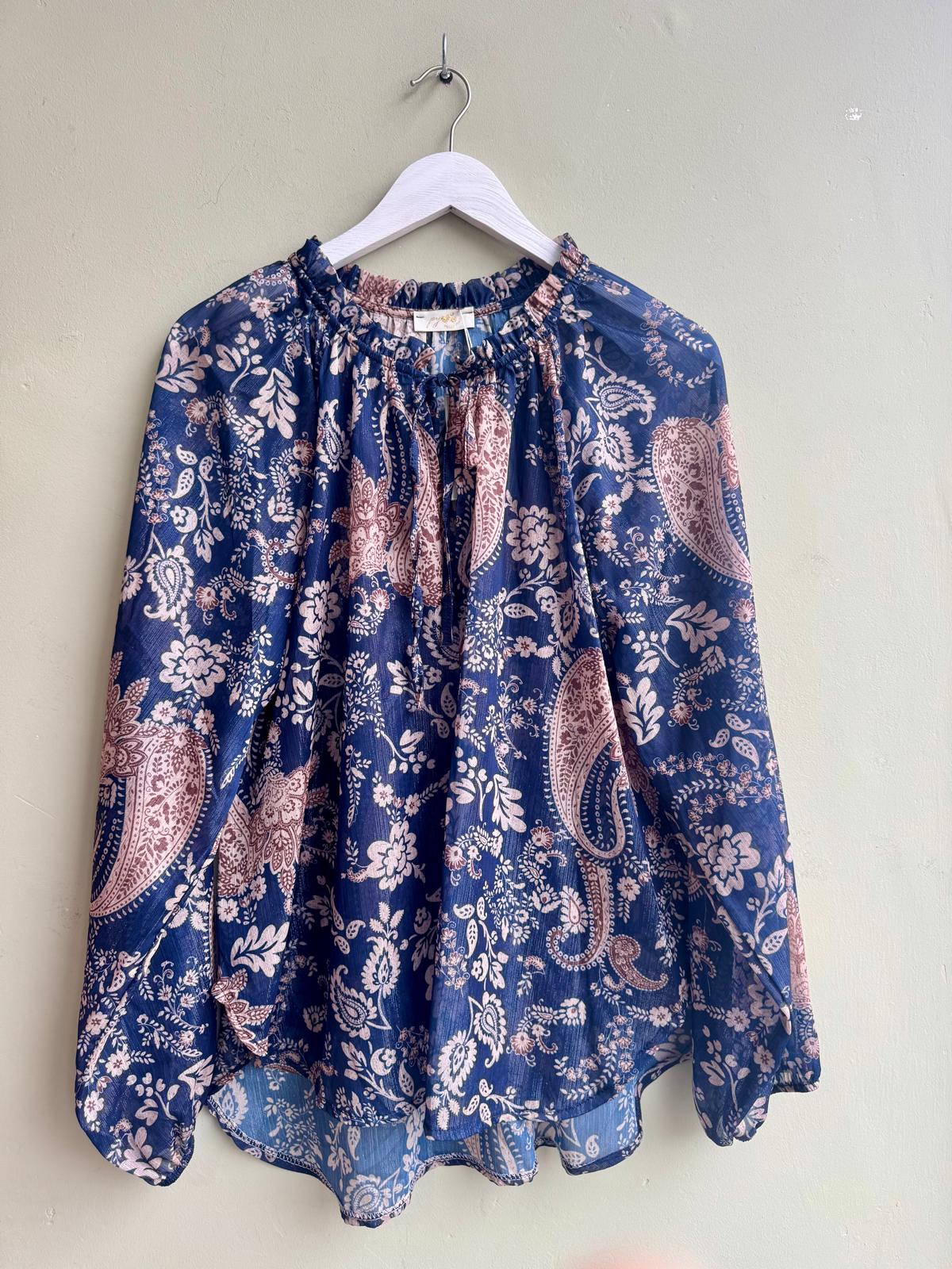 Sienna Paisley Boho Chiffon Blouse - Navy Or Burgundy