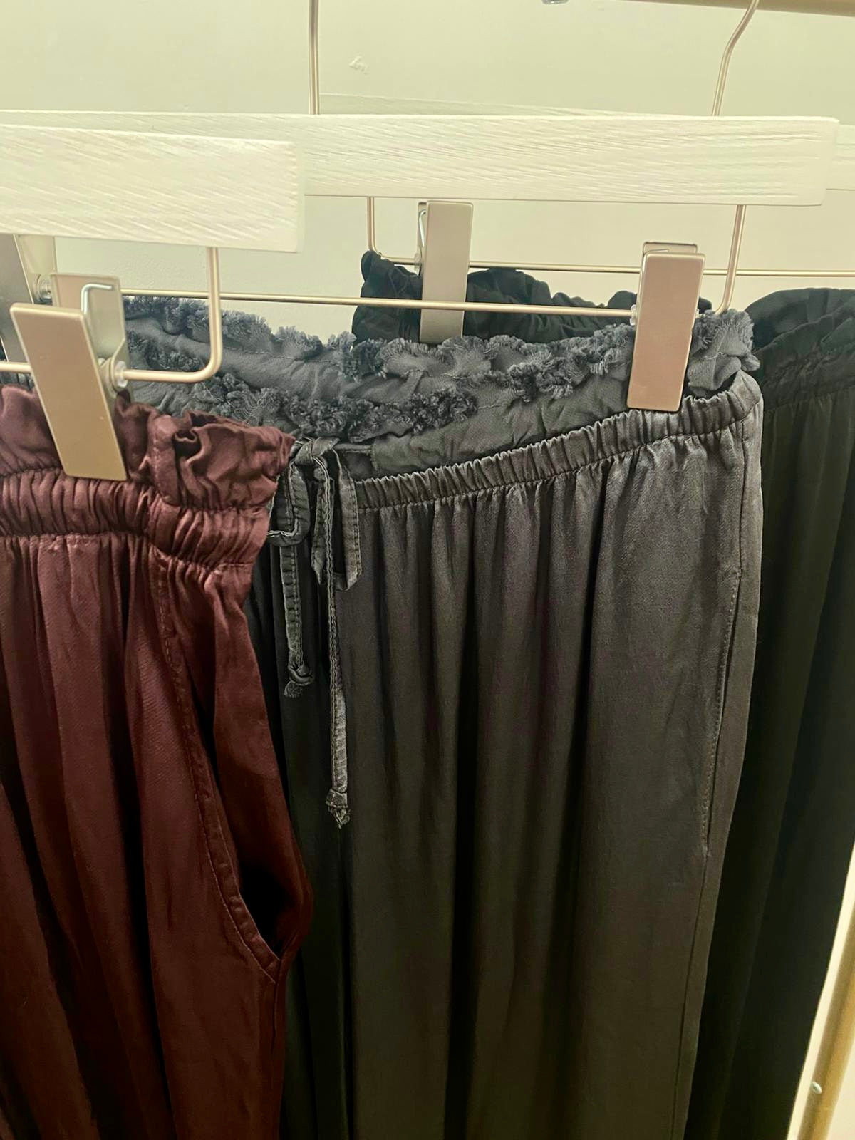 Miranda Wide Leg Slouchy Satin Trousers - Burgundy, Grey or Black