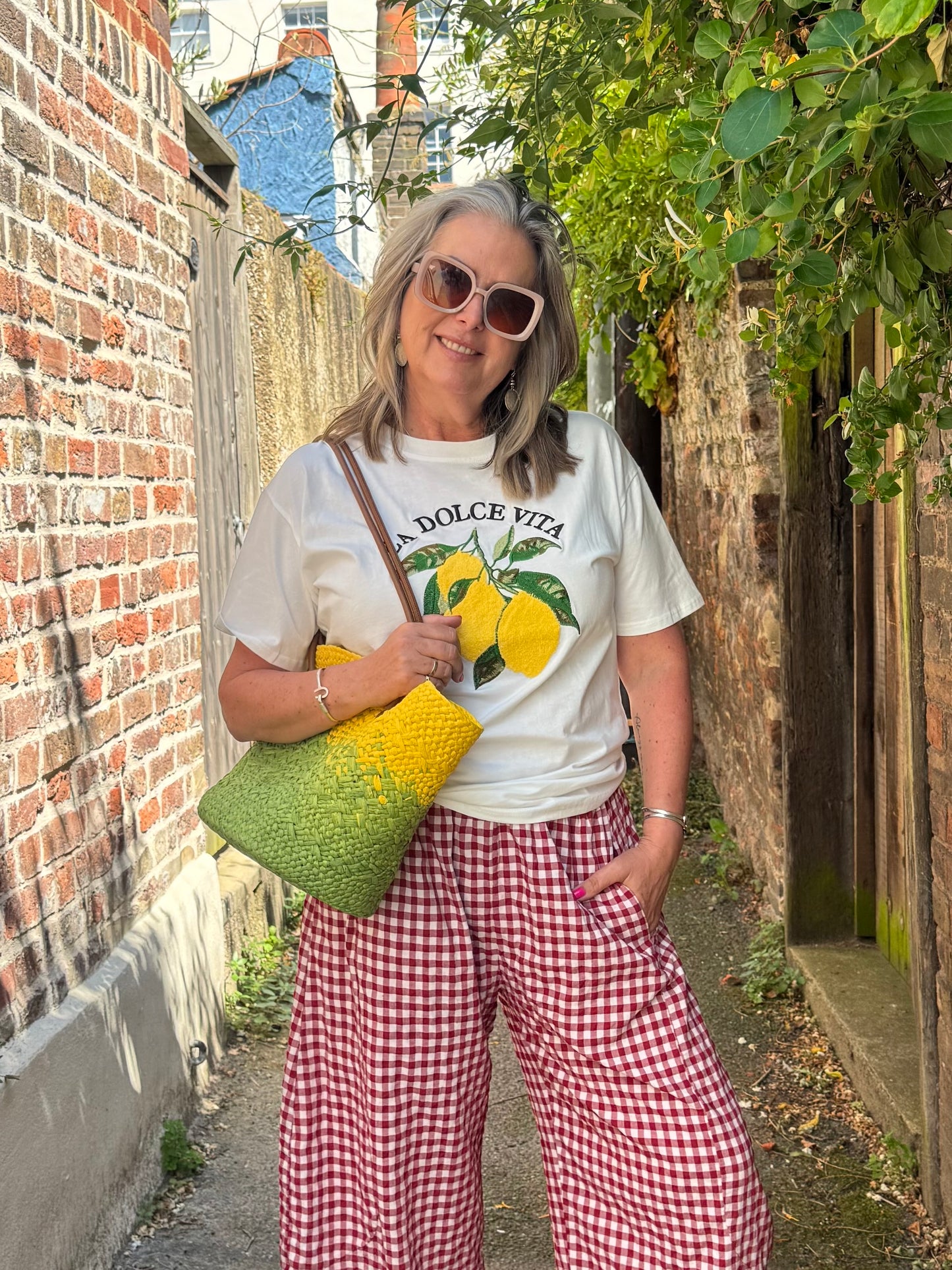 Jessie Red Gingham Pull-On Barrel Trousers