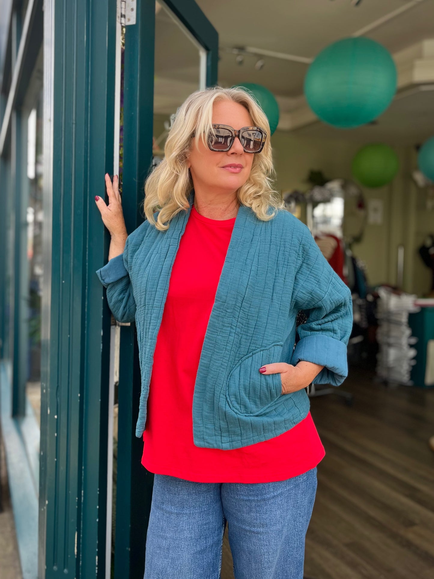 Cora Short Quilted Cotton Kimono Jacket - Chocolate Brown Or Teal