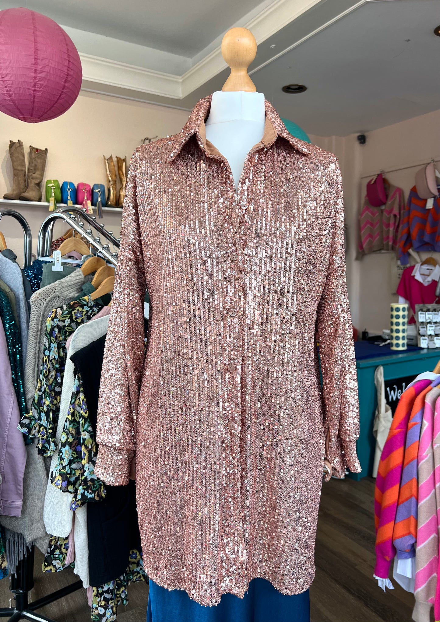 Lola Long Fully Sequinned Shirt - Bronze