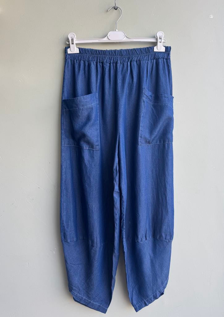Simmie Cocoon Pants - Medium Or Dark Denim Wash Tencel