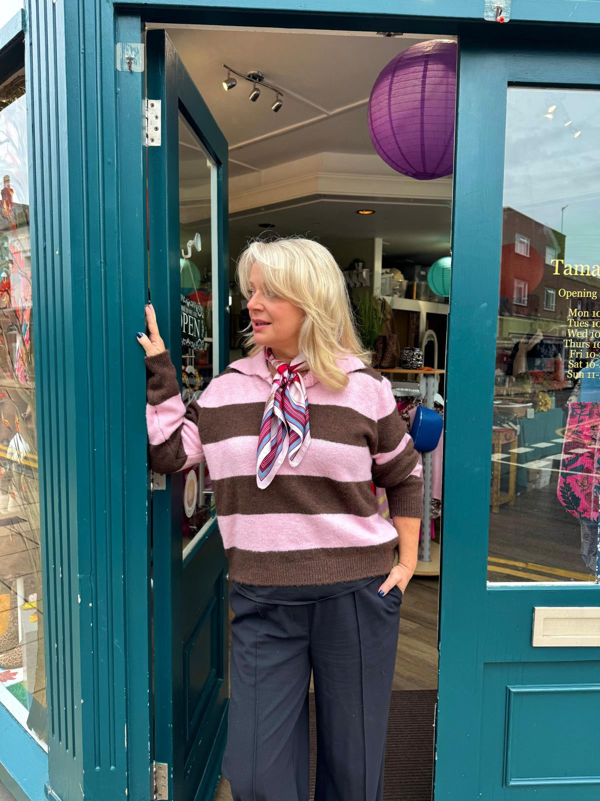 Coleen Striped Wool Blend Women’s Rugby Style Jumper - Pink & Brown Or Burgundy & Brown