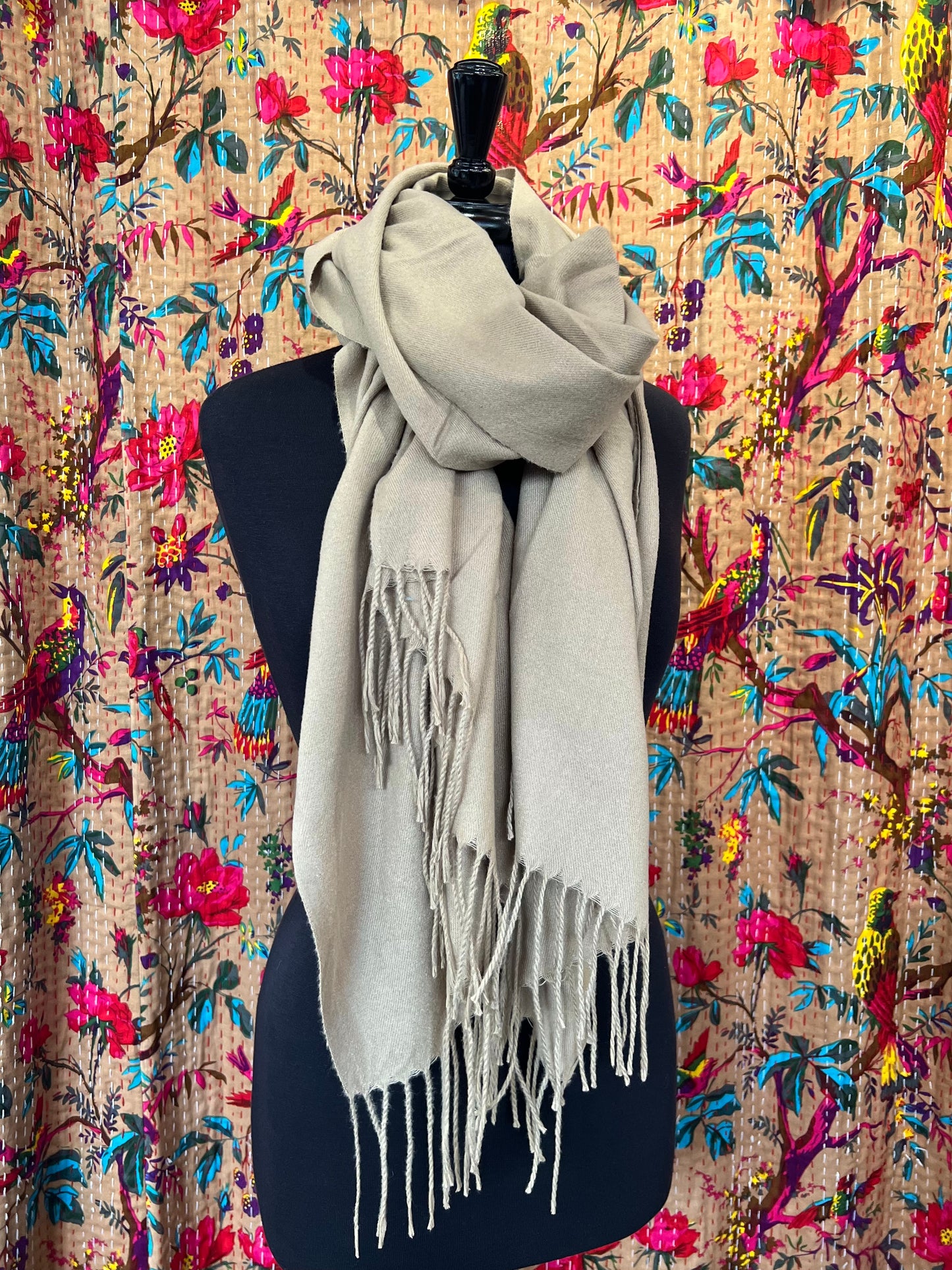 Soft Wool Mix Large Pashmina - Oat Latte Beige