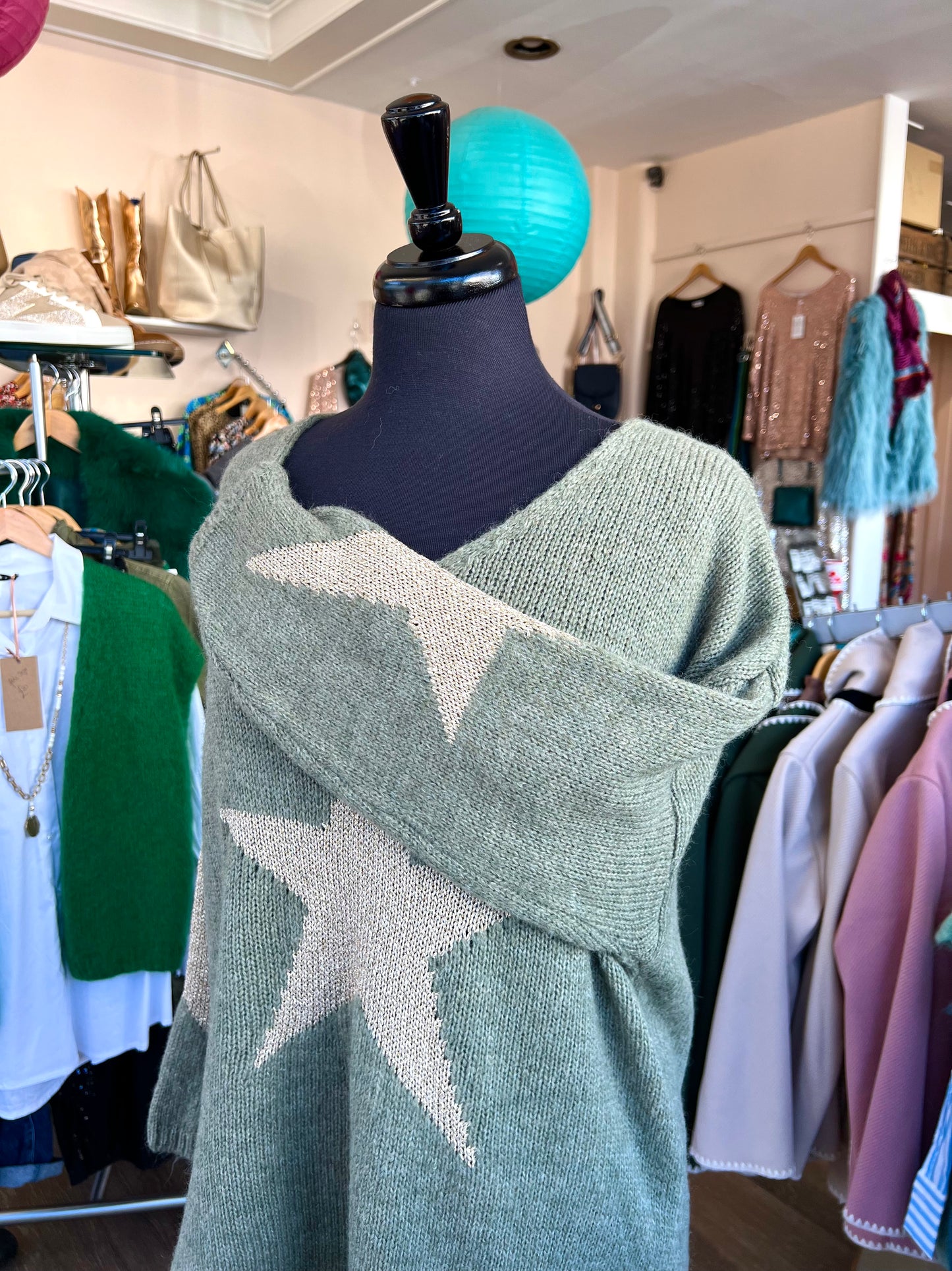 Olivia Asymmetric Star Jumper - Warm Khaki